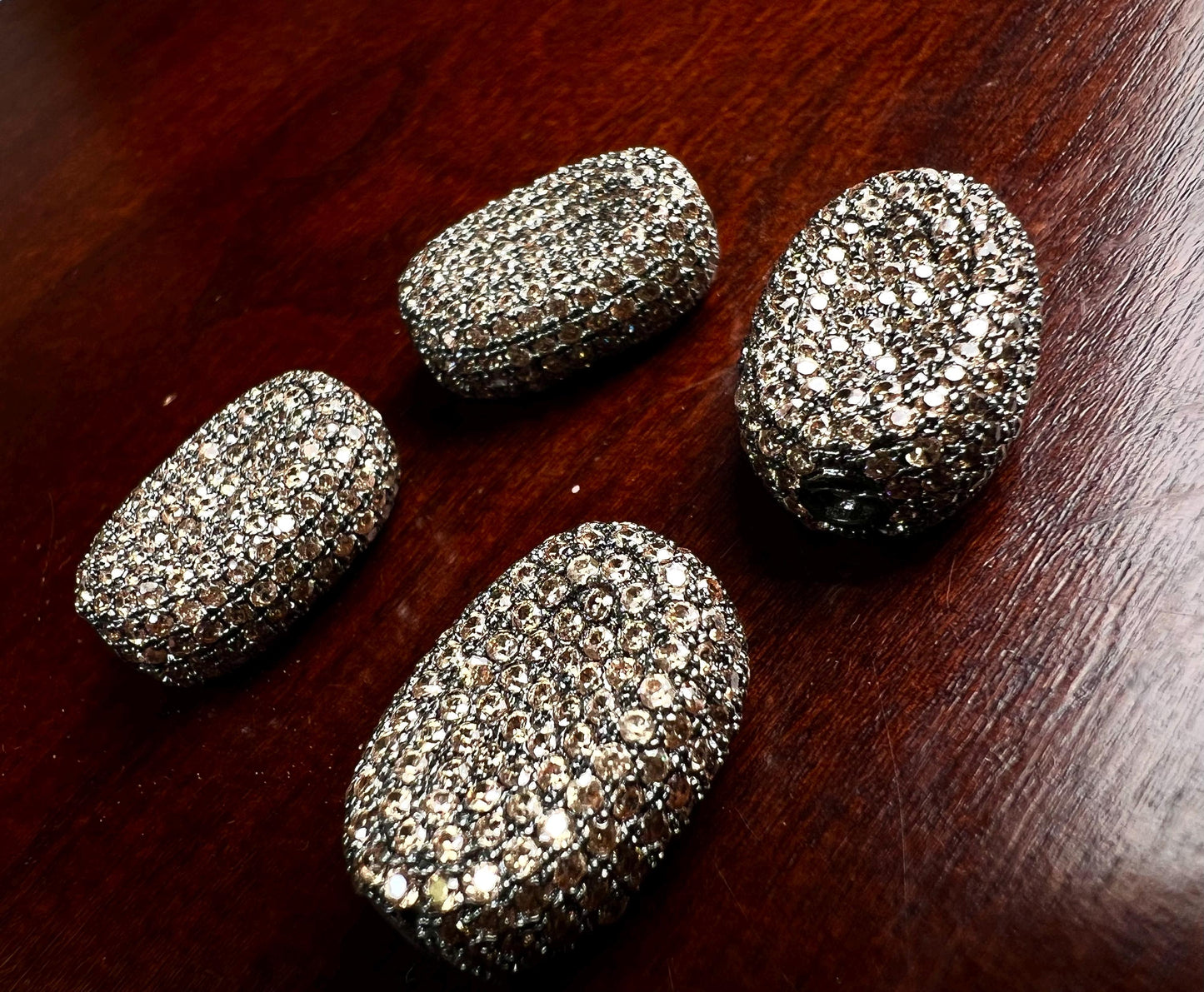 CZ Chocolate Diamond micro pave puff oval spacer Bead large size 8x19 high quality brown cubic Zirconia jewelry making charm