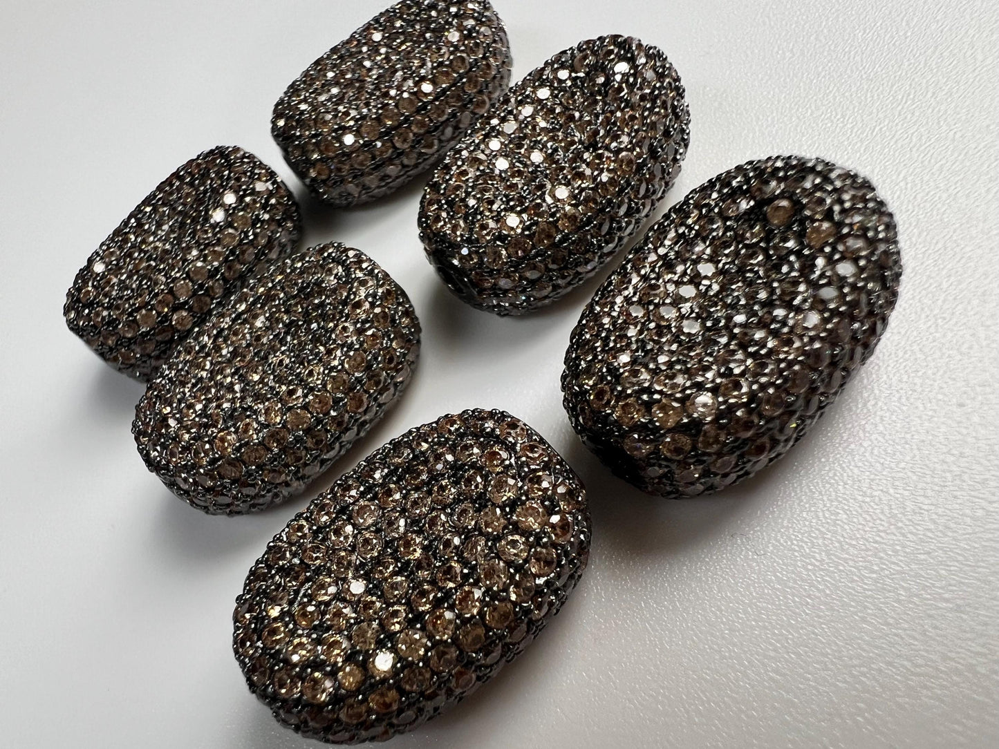 CZ Chocolate Diamond micro pave puff oval spacer Bead large size 8x19 high quality brown cubic Zirconia jewelry making charm