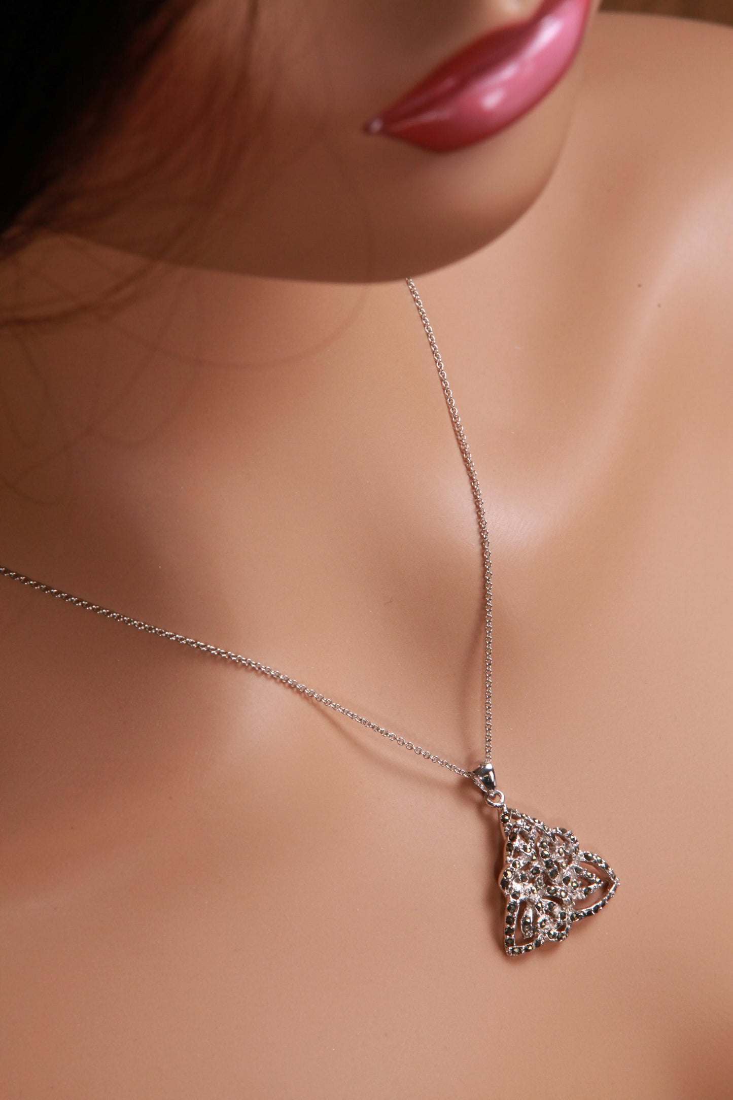 Marcasite 925 Sterling Silver Celtic Knot 23mm Endless Eternity Unity Pendant Art Decorative Sterling Silver Chain Necklace 925 stamp