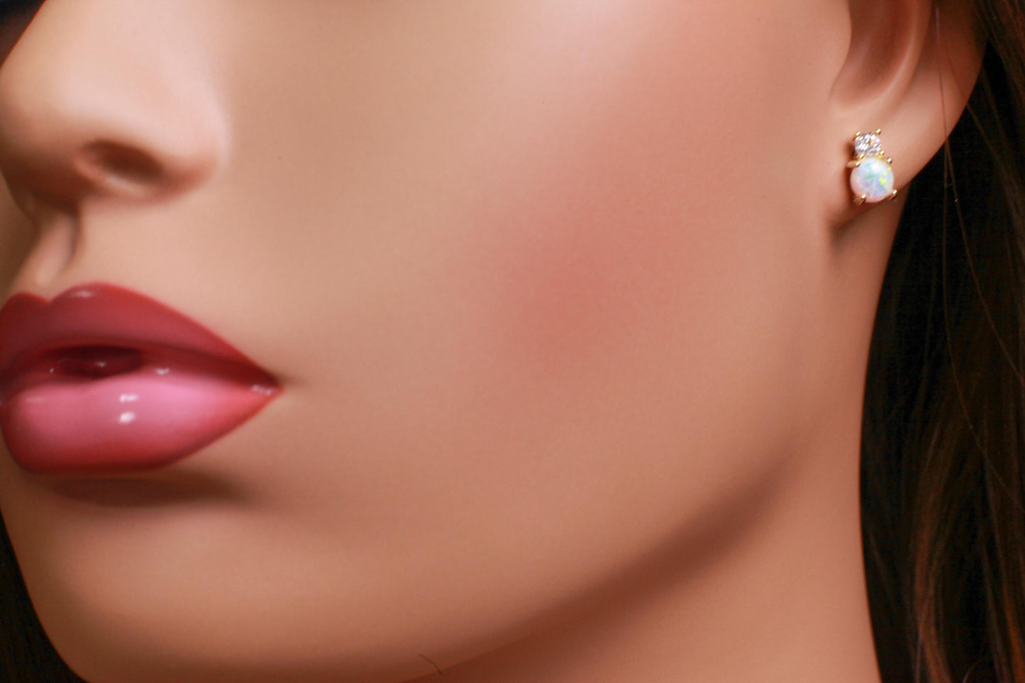 Genuine Ethiopian Fire Opal, Welo Opal, 6mm Round CZ Diamond top 925 Sterling silver Stud Earrings Fiery Opal 925 stamped Elegant Gift