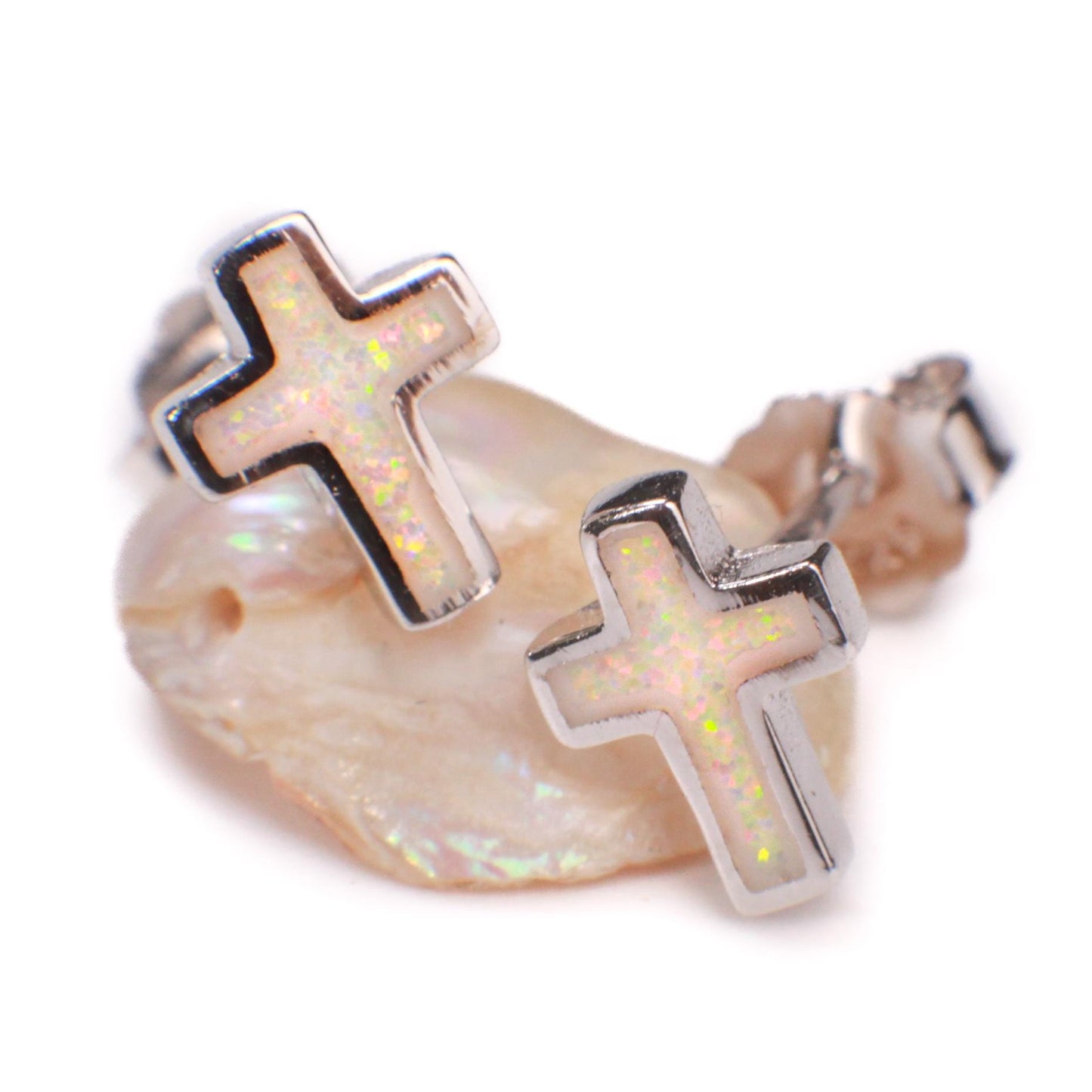 Genuine Ethiopian Fire Opal, Welo Opal 6x8mm Cross Stud Earrings in 925 Sterling Silver AAA Quality Fiery Dainty Earrings 925 stamped