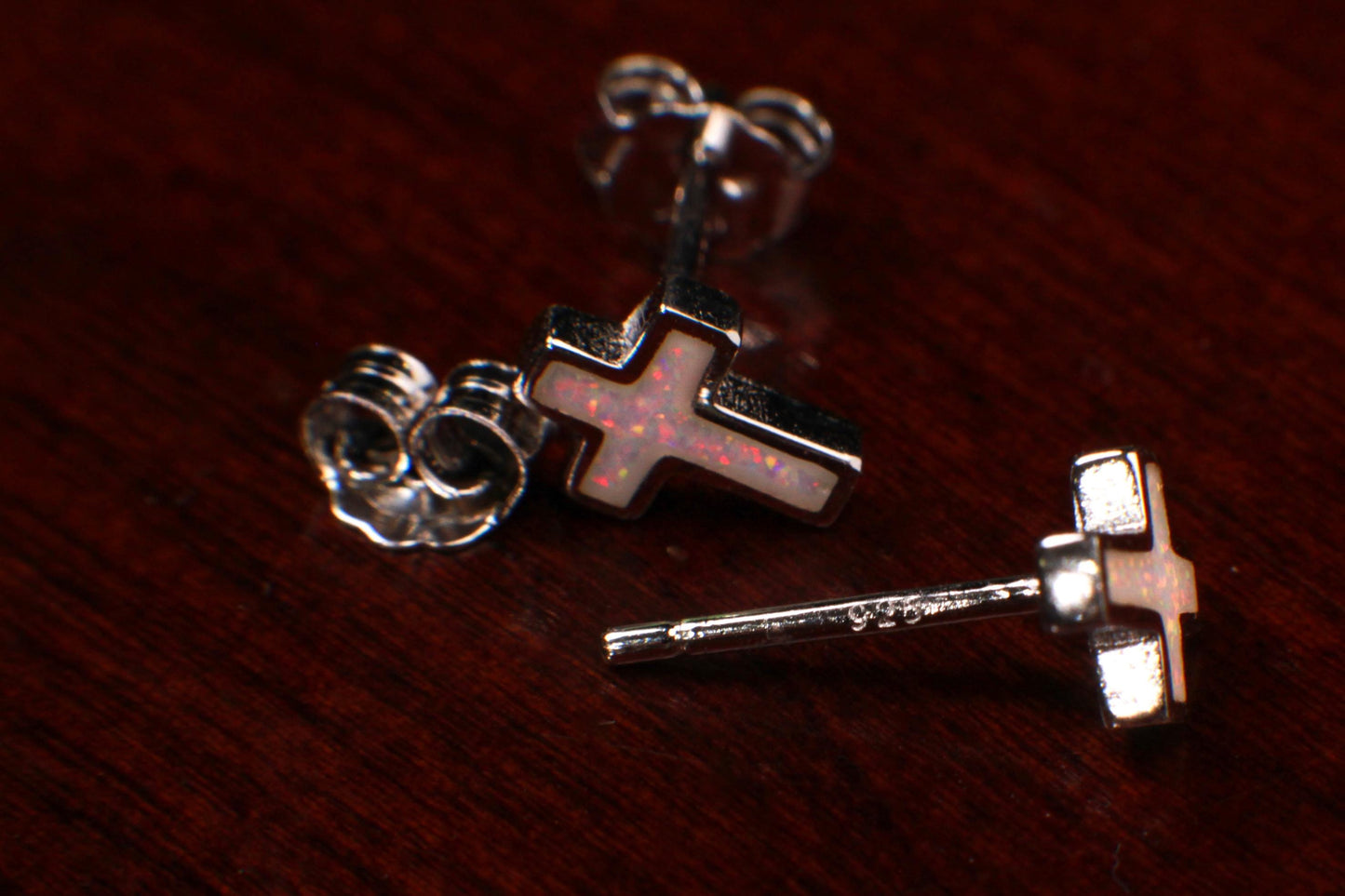 Genuine Ethiopian Fire Opal, Welo Opal 6x8mm Cross Stud Earrings in 925 Sterling Silver AAA Quality Fiery Dainty Earrings 925 stamped
