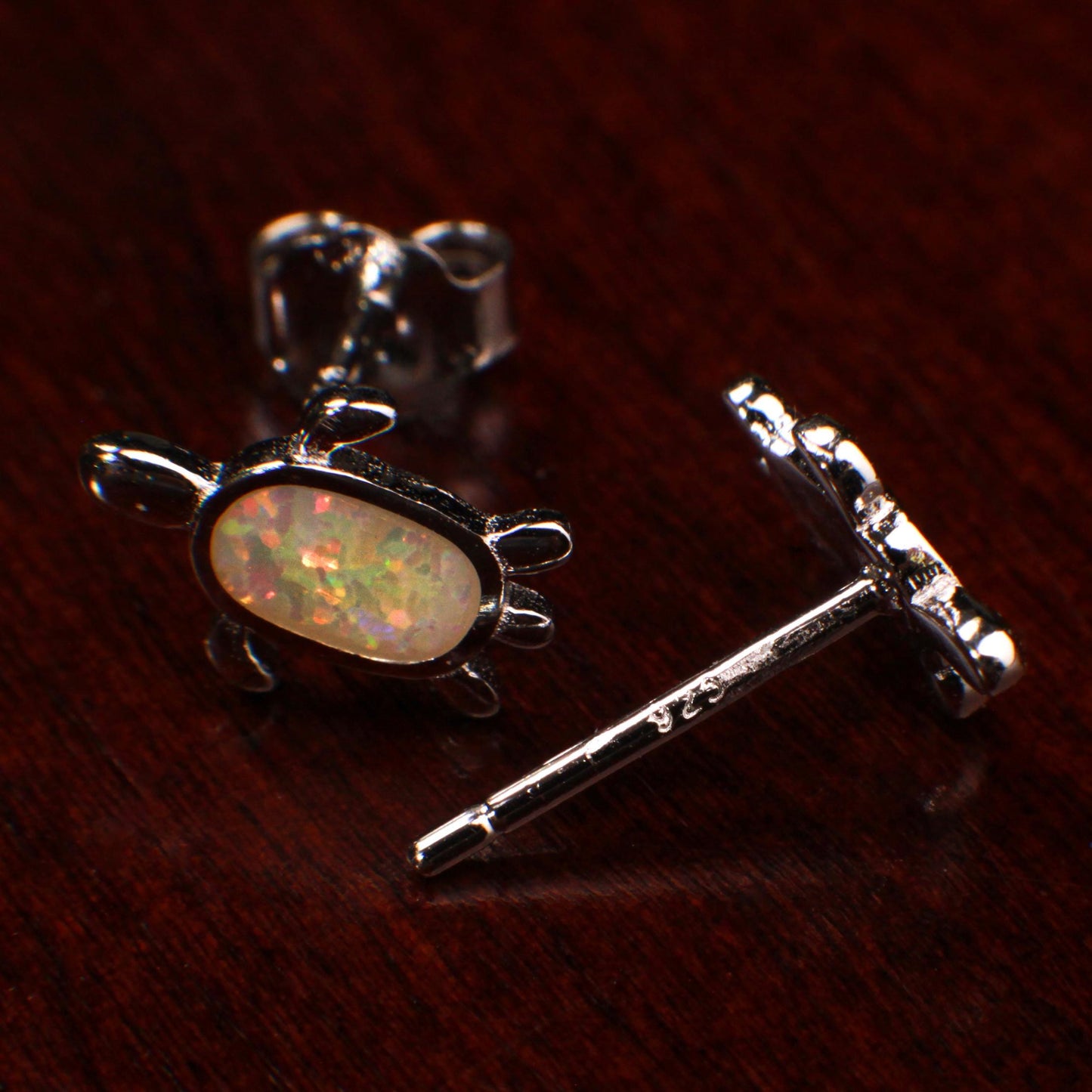 Genuine Ethiopian Fire Opal, Welo Opal 5x7mm Sea Turtle Stud Earrings in 925 Sterling Silver, AAA Quality Fiery Opal Dainty Earrings