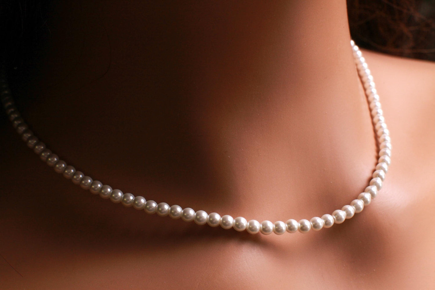 White South Sea shell Pearl Necklace 4mm Round Statement Necklace 14"- 42" Bridal, Gift for Her