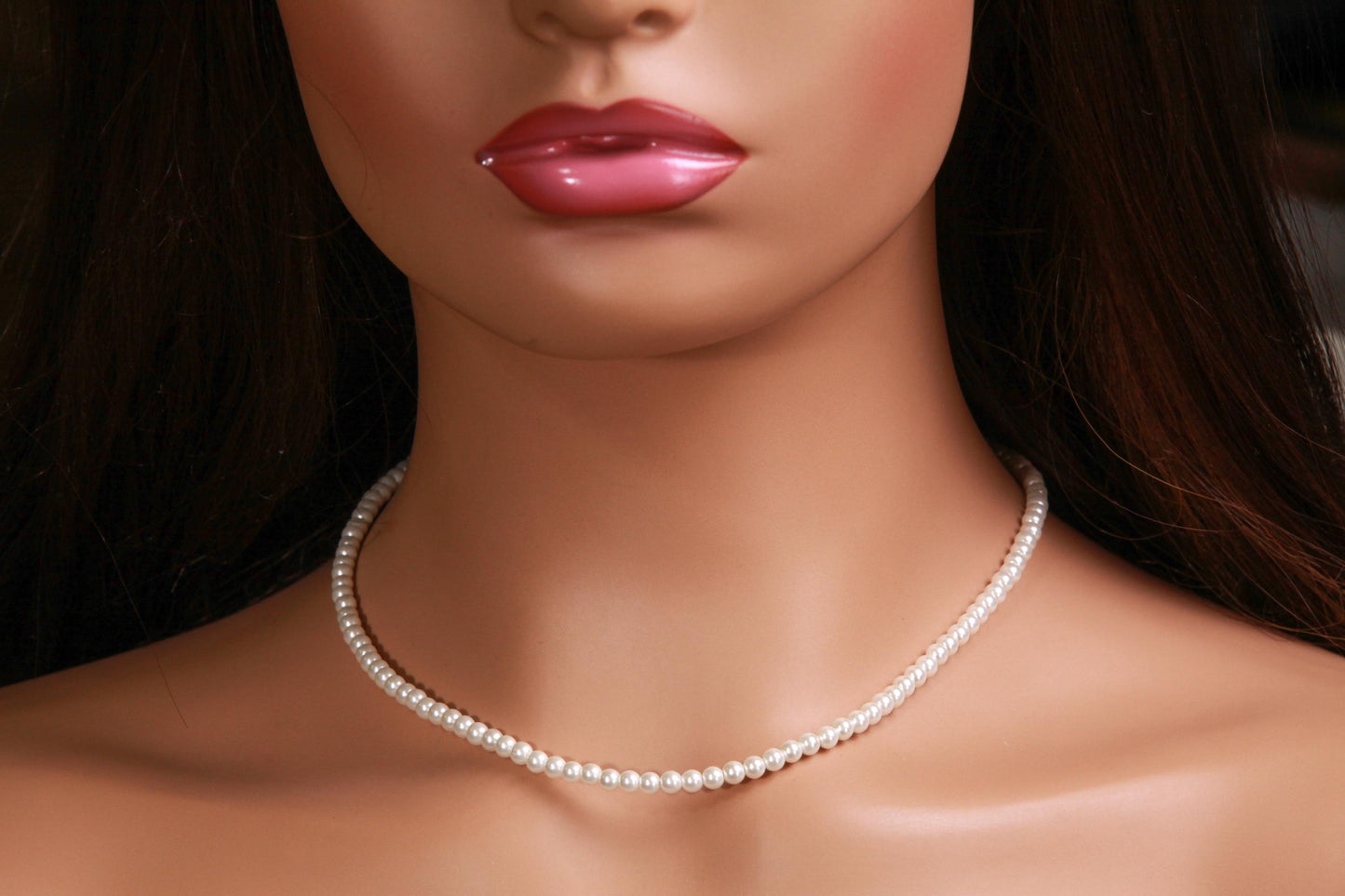 White South Sea shell Pearl Necklace 4mm Round Statement Necklace 14"- 42" Bridal, Gift for Her