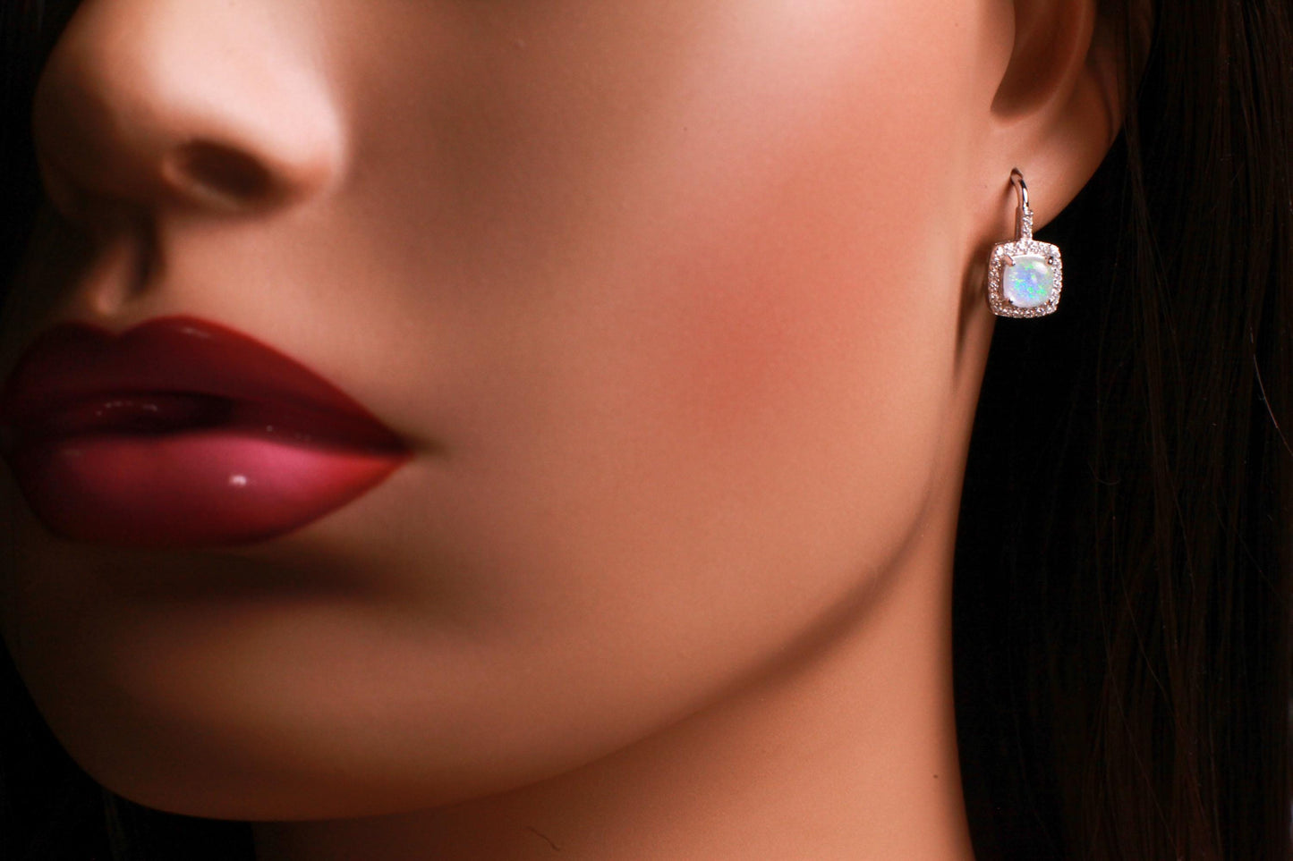 Ethiopian Fire Opal, Welo Opal with CZ Diamond Leverback Earrings in 925 Sterling Silver AAA Fiery Opal Elegant Earrings gift