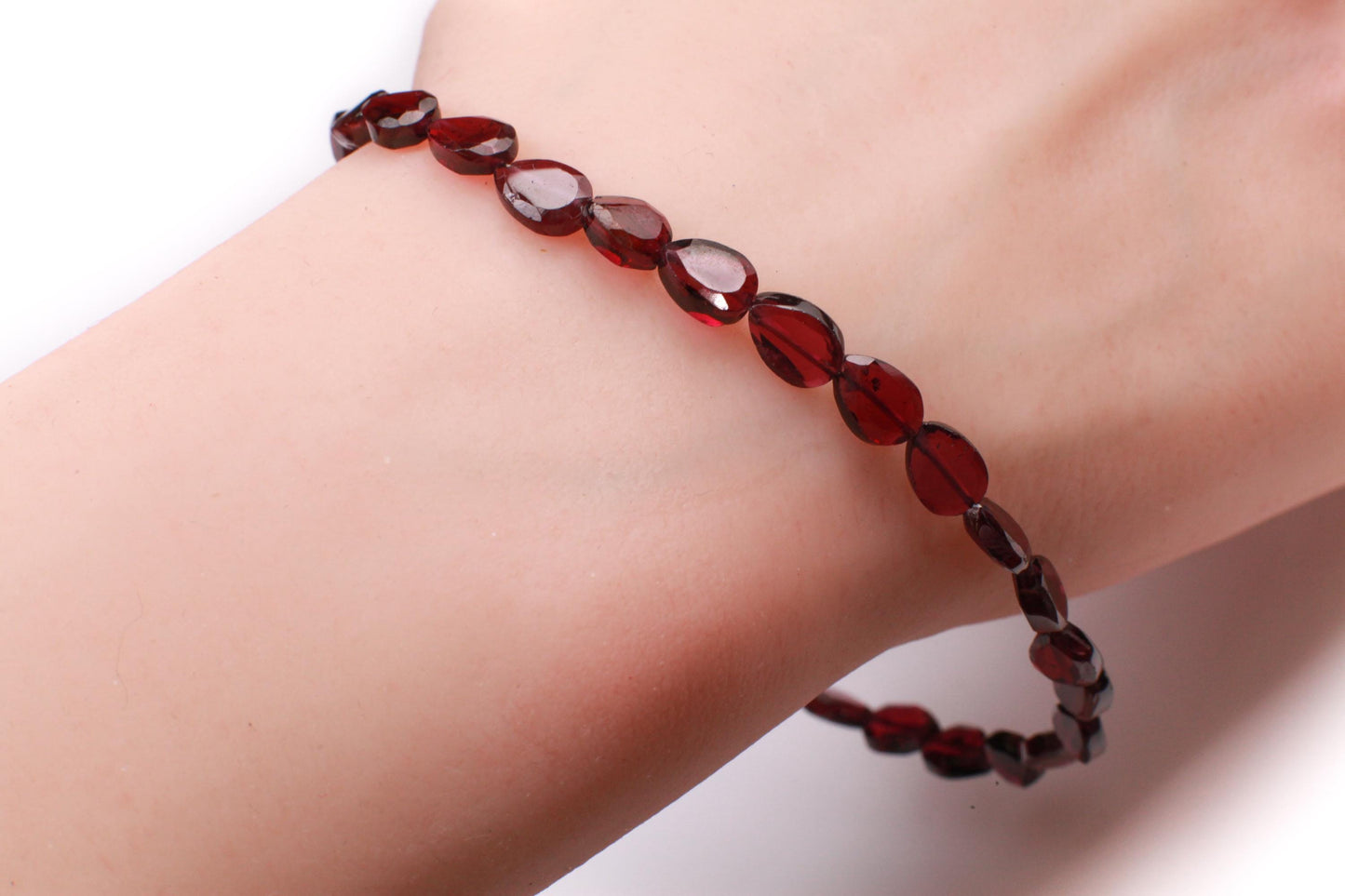 Mozambique Garnet Faceted long oval 4.5x6-6.6mm beaded Bracelet in 14k Gold Filled, or 925 Sterling Silver lobster Clasp and findings,