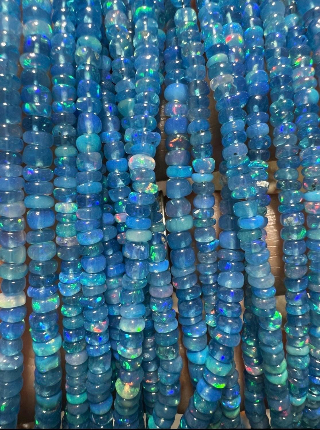 Genuine Ethiopian Fire Opal periwinkle Blue Welo Opal 3-3.5mm Roundel 925 Sterling Silver Necklace, AAA Quality Fiery Opal Jewelry