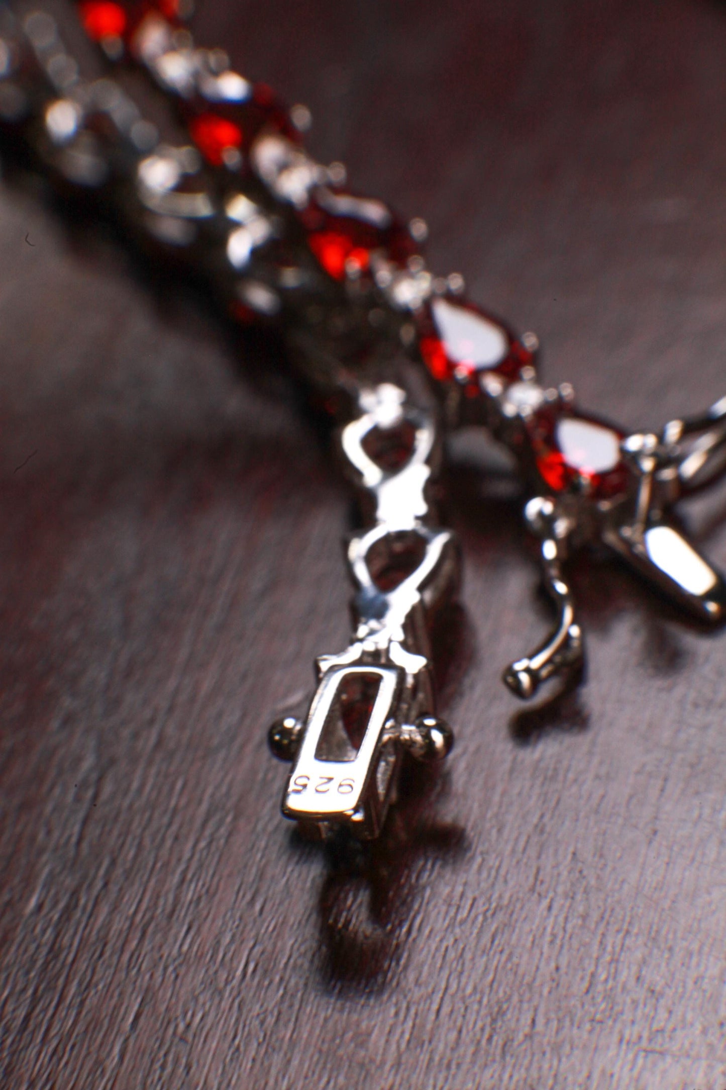 Genuine Garnet Teardrop shape 4x6mm Prong CZ Diamond 925 Sterling Silver Tennis Bracelet 7"with safety clasp. January birthstone, gift