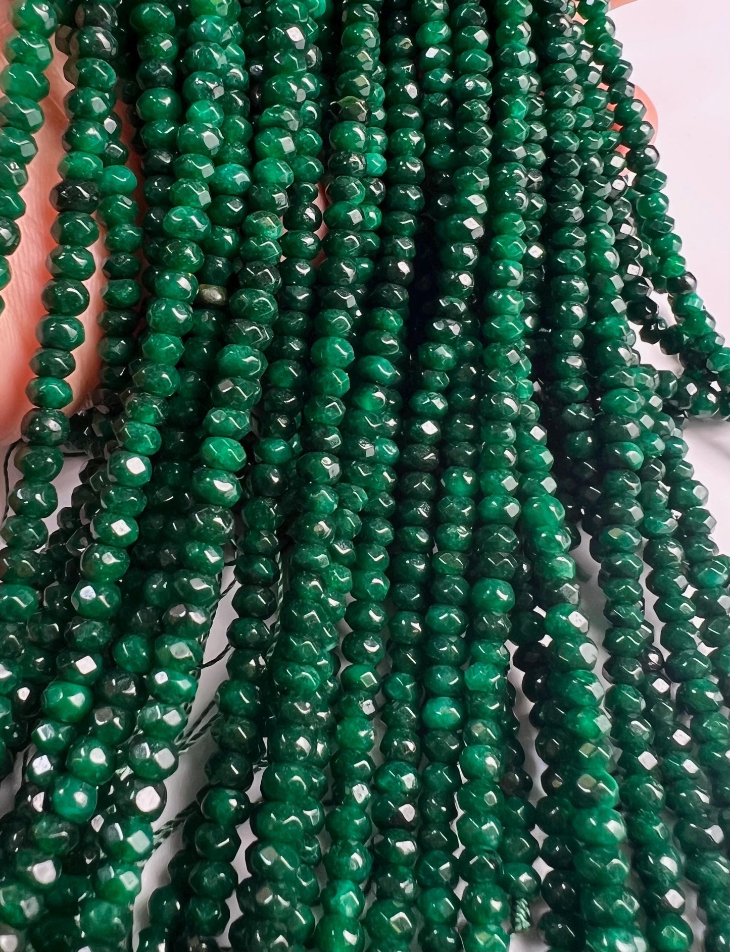 Dark Green jade dark green emerald color 4mm Faceted roundel bead for jewelry making art and craft . 15” full strand