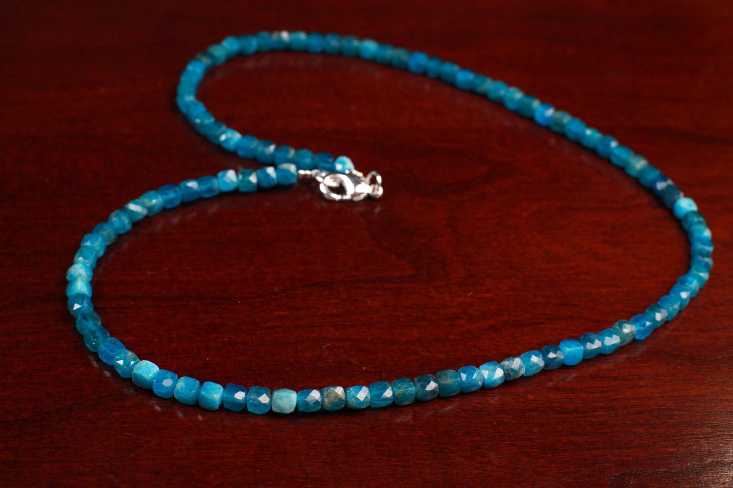 Natural Apatite 4mm Faceted Cube gemstone beaded necklace beautiful aqua neon blue beaded choker or layer necklace