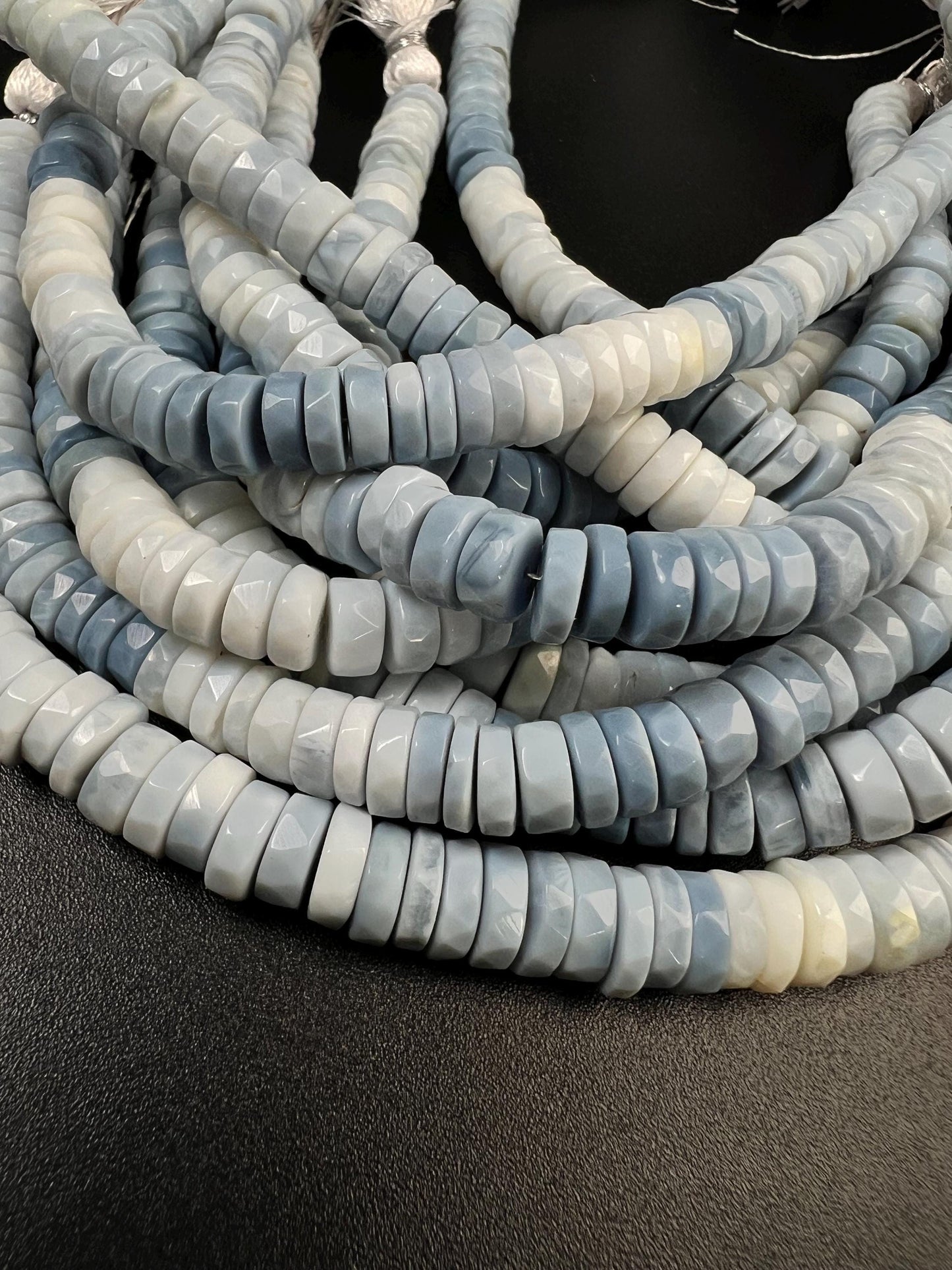 Natural blue opal Boulder blue Andean Opal shaded Faceted Tyre Heishe 7.5-8mm jewelry making beads 8” strand