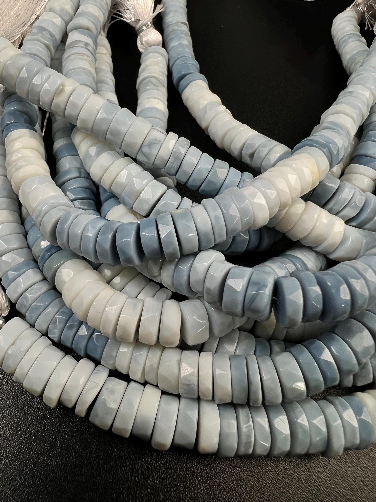 Natural blue opal Boulder blue Andean Opal shaded Faceted Tyre Heishe 7.5-8mm jewelry making beads 8” strand