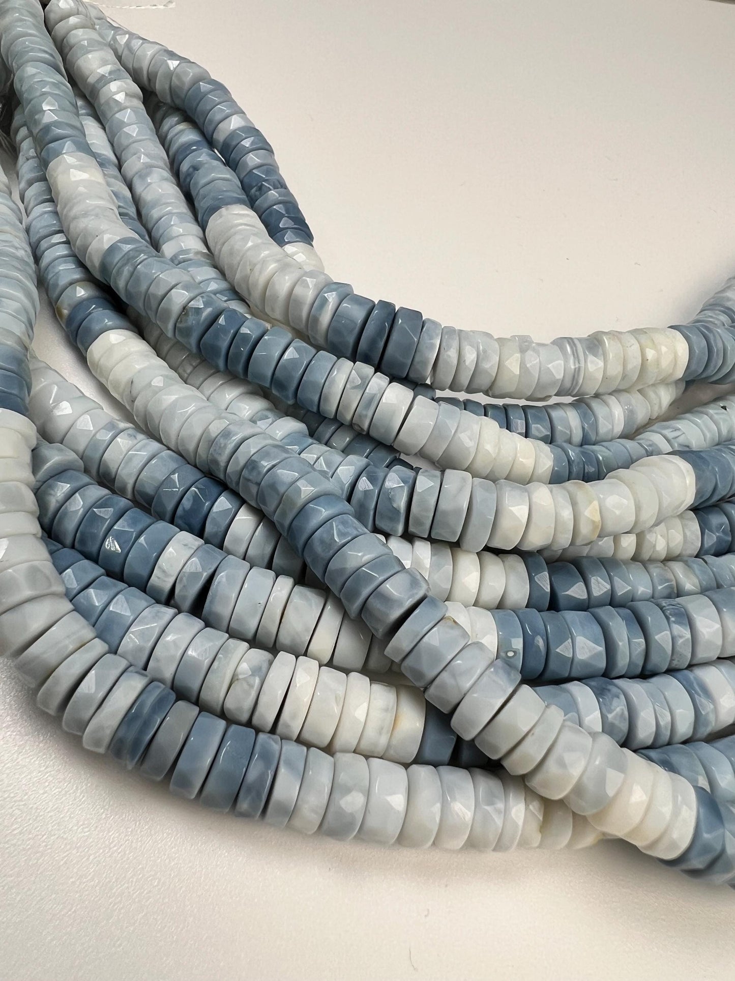 Natural blue opal Boulder blue Andean Opal shaded Faceted Tyre Heishe 7.5-8mm jewelry making beads 8” strand