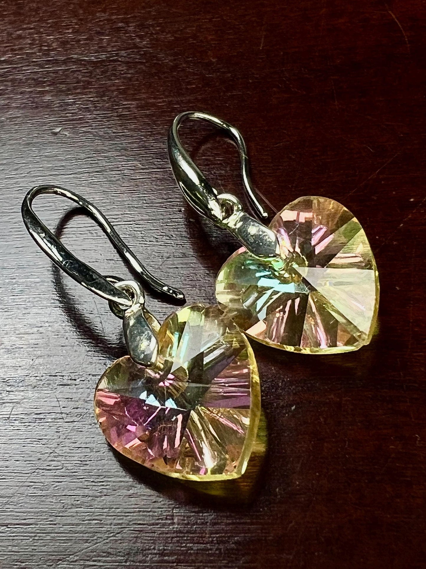 Swarovski Crystal Yellow AB Rainbow 14mm Heart Earrings,Valentines Gift beautiful yellow heart for her