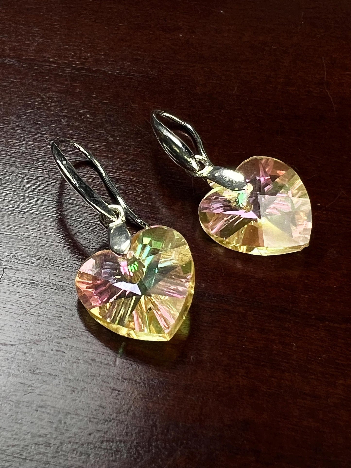 Swarovski Crystal Yellow AB Rainbow 14mm Heart Earrings,Valentines Gift beautiful yellow heart for her