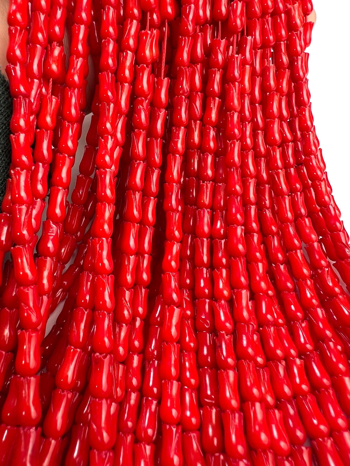 Natural Italian cora Tulip Flower Handcarved 4x8 mm AAA quality Handcrafted bright Red coral Beads 8”(26 pcs) or 15.5”(52pcs) strand
