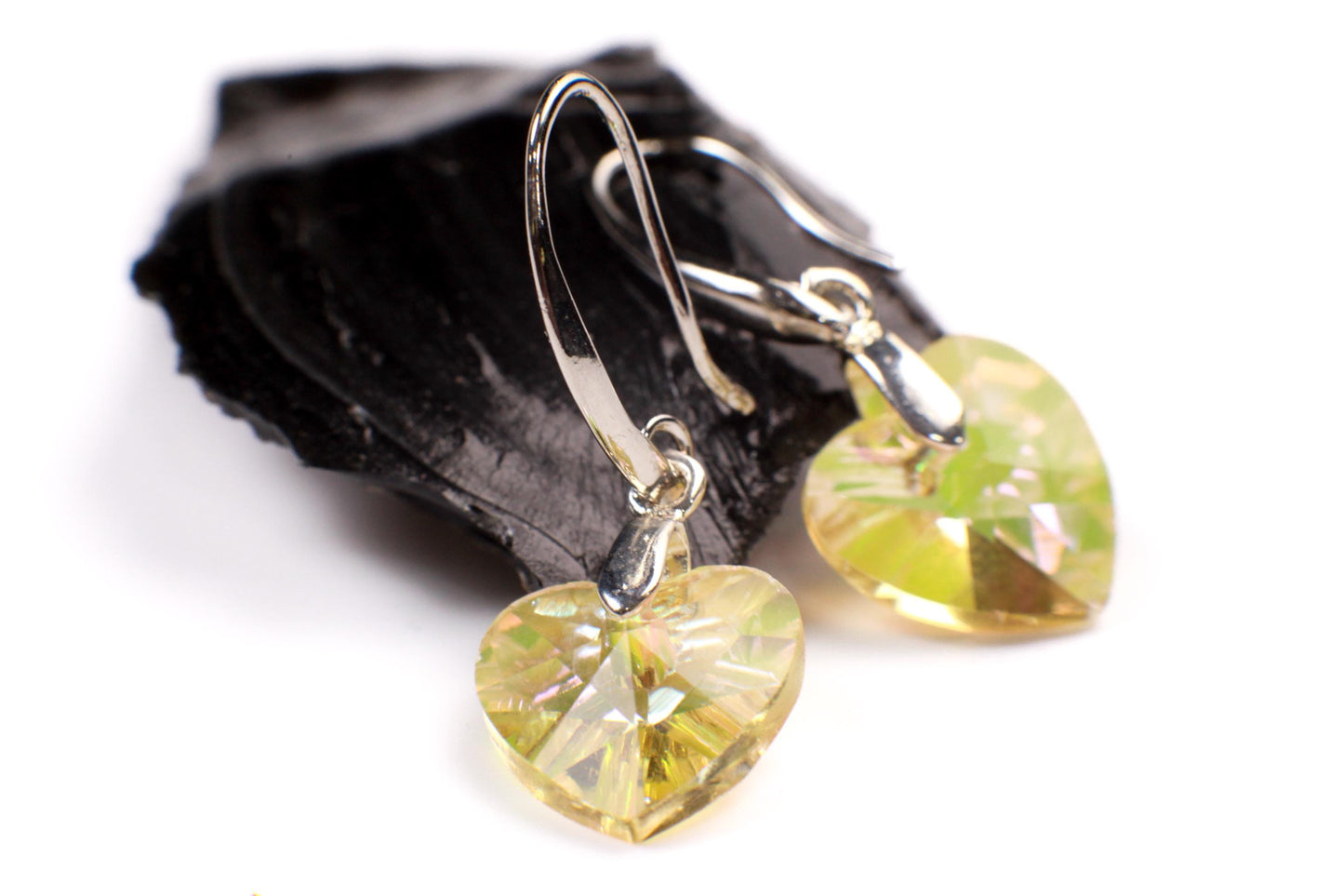 Swarovski Crystal Yellow AB Rainbow 14mm Heart Earrings,Valentines Gift beautiful yellow heart for her