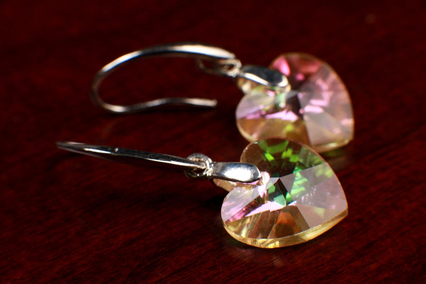 Swarovski Crystal Yellow AB Rainbow 14mm Heart Earrings,Valentines Gift beautiful yellow heart for her