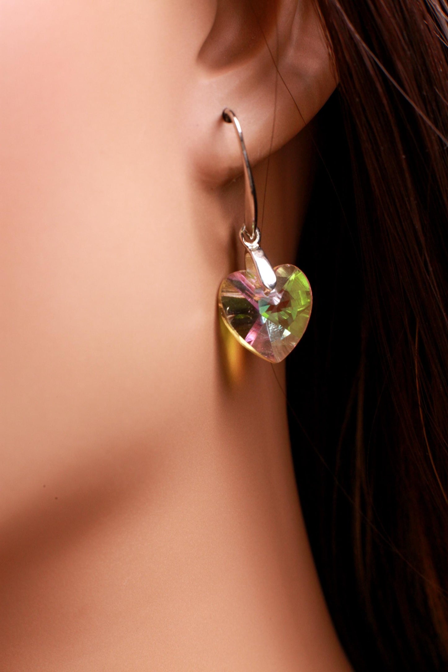 Swarovski Crystal Yellow AB Rainbow 14mm Heart Earrings,Valentines Gift beautiful yellow heart for her