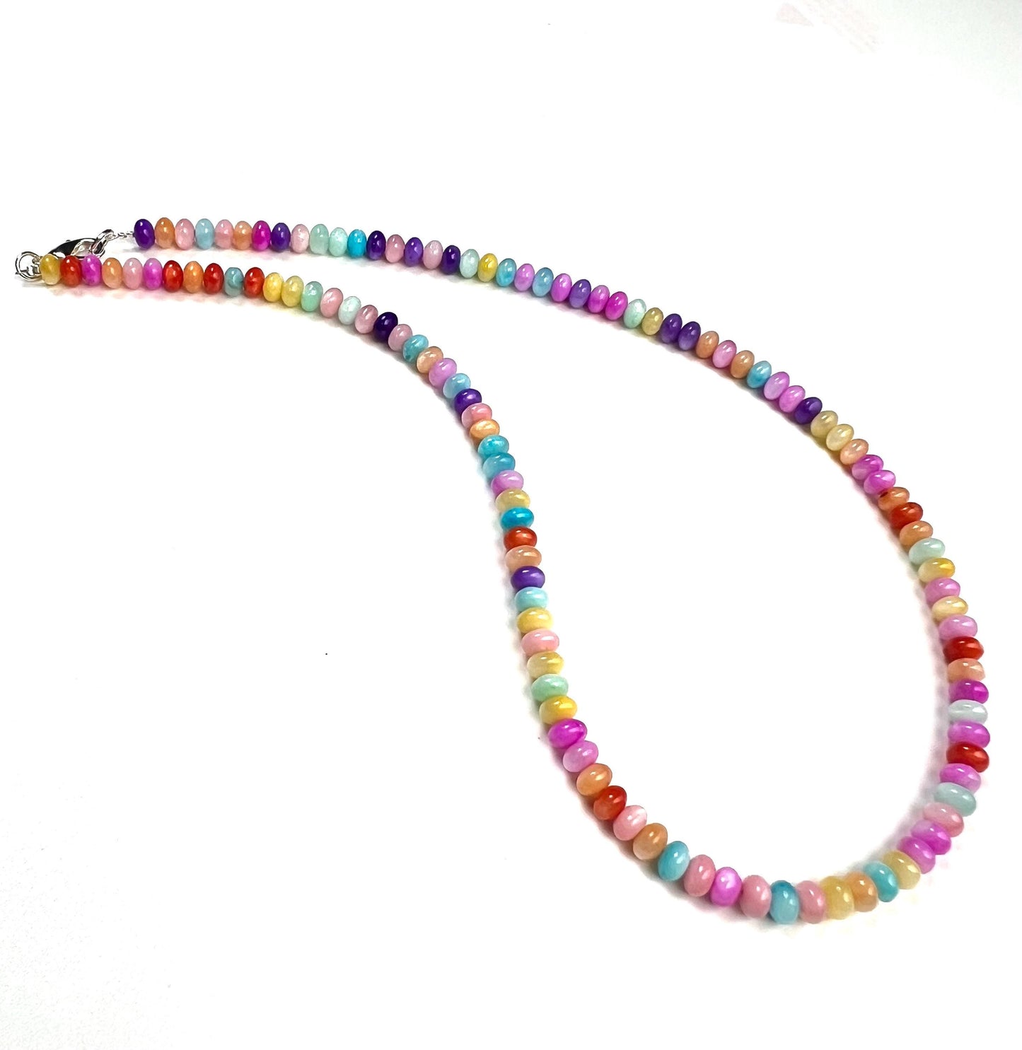 Multi mix Mother of pearl 5mm gemstone beaded handmade necklace. Disco multi color Summer beach boho necklace bachelorette valentines Gift