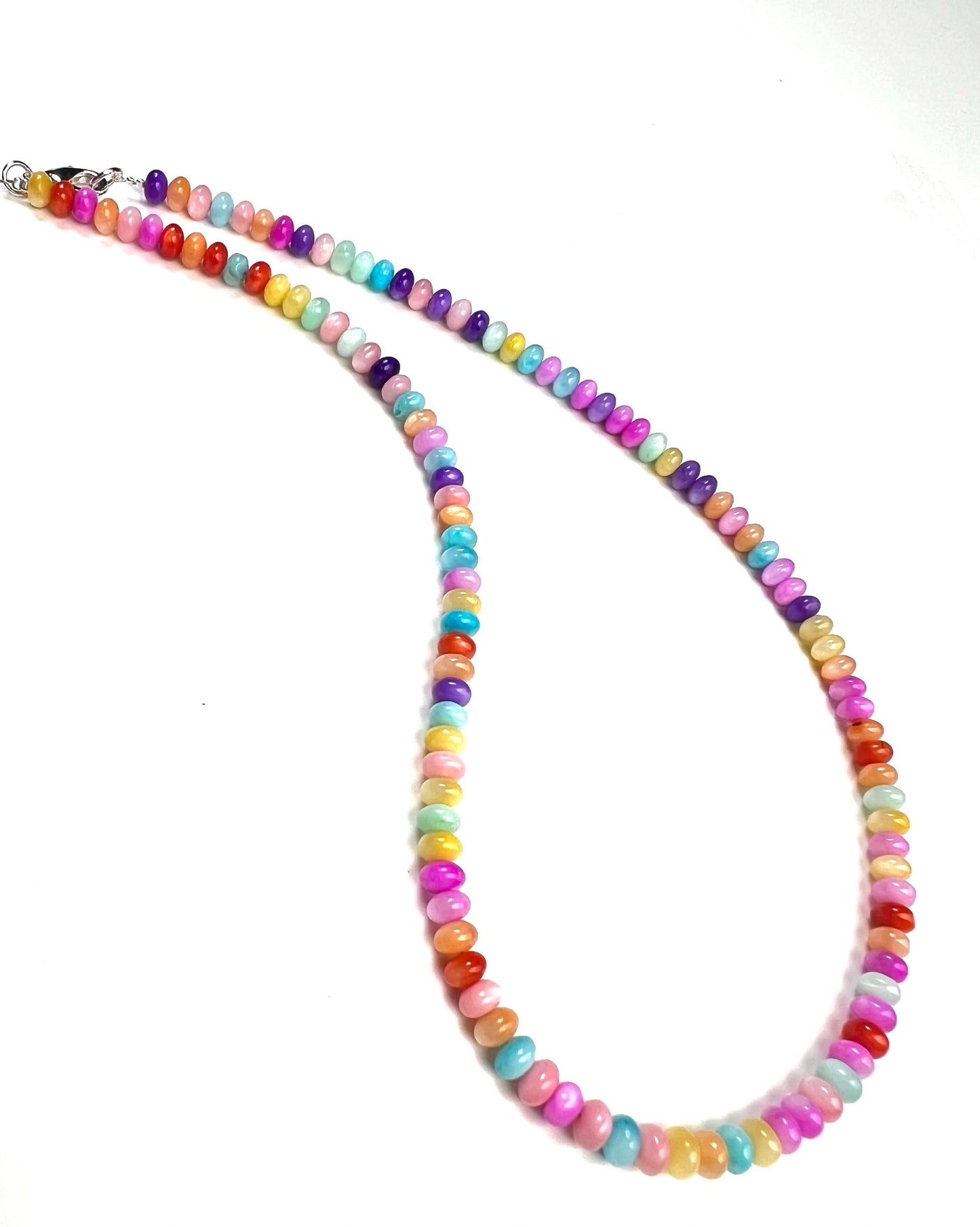 Multi mix Mother of pearl 5mm gemstone beaded handmade necklace. Disco multi color Summer beach boho necklace bachelorette valentines Gift