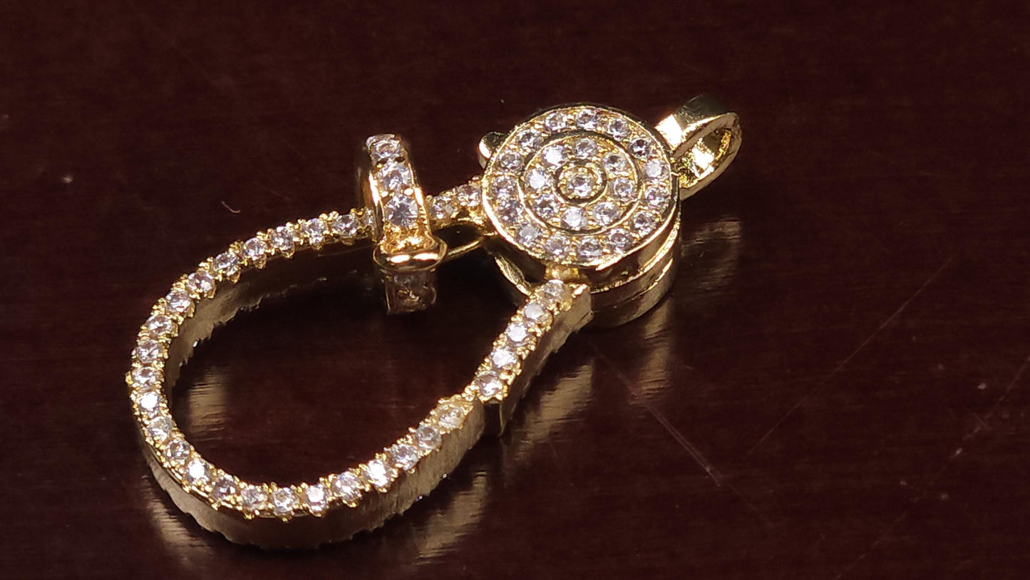 Micro Pave CZ diamond push lobster clasp with ring 18k Gold Vermeil Jewelry making fancy clasp 1pc. Double sided CZ Diamond all around