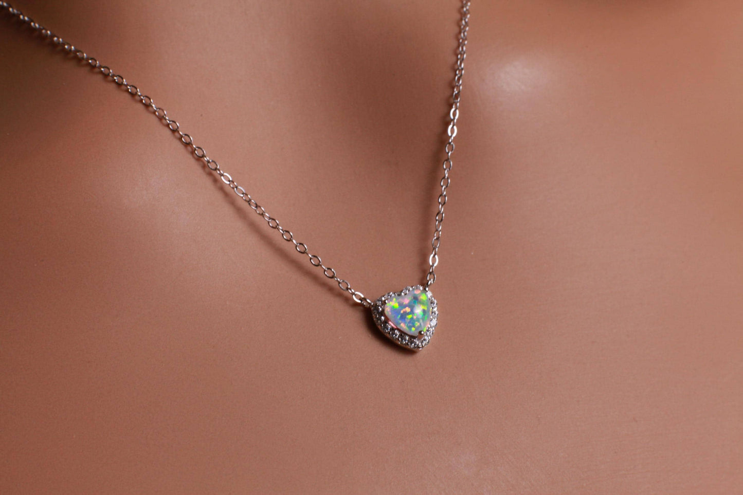 Genuine Ethiopian Fire Opal, Welo Opal Heart CZ diamond Pendant Necklace in 925 Sterling Silver, 22K Gold Vermeil Necklace AAA Quality