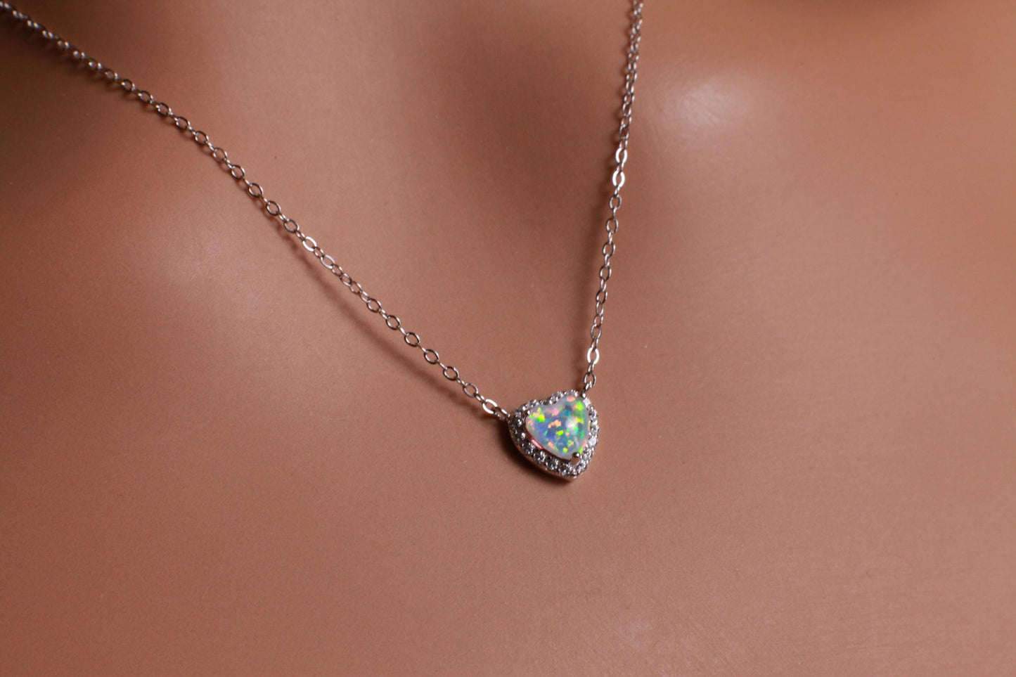 Genuine Ethiopian Fire Opal, Welo Opal Heart CZ diamond Pendant Necklace in 925 Sterling Silver, 22K Gold Vermeil Necklace AAA Quality