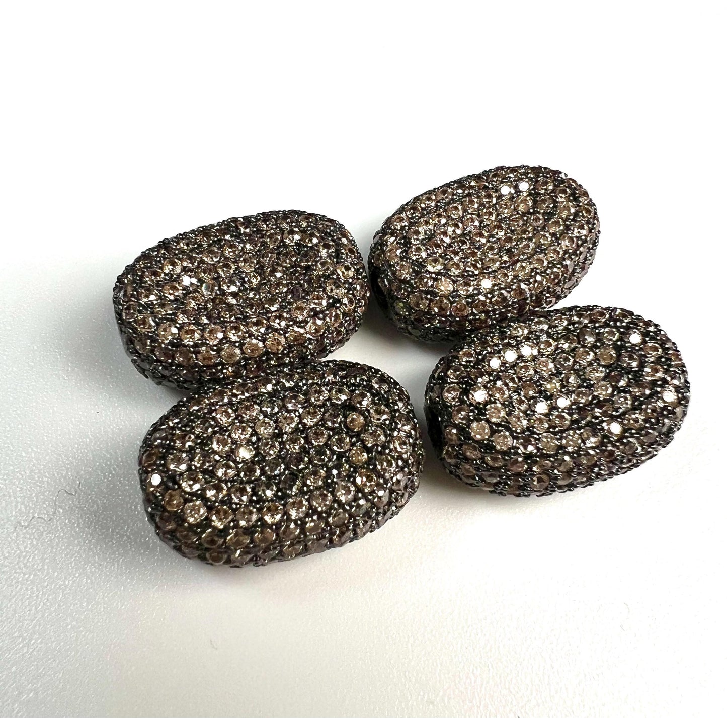 CZ Chocolate Diamond micro pave puff oval spacer Bead large size 8x19 high quality brown cubic Zirconia jewelry making charm