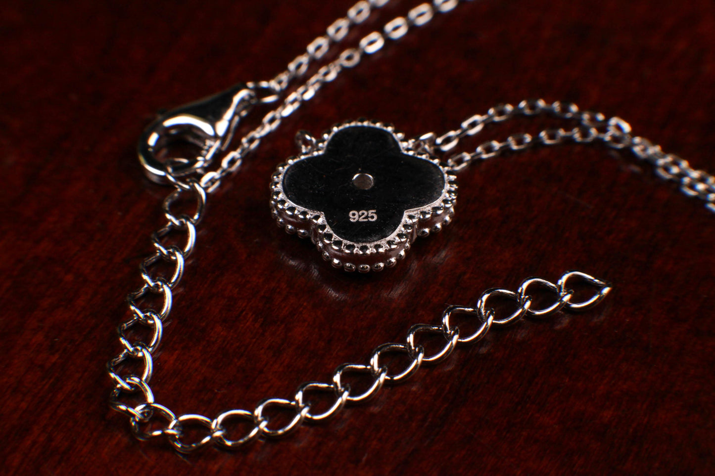 925 Sterling Silver White Mother of Pearl and CZ Diamond Clover Charm Necklace, Love Faith, Hope & love gift