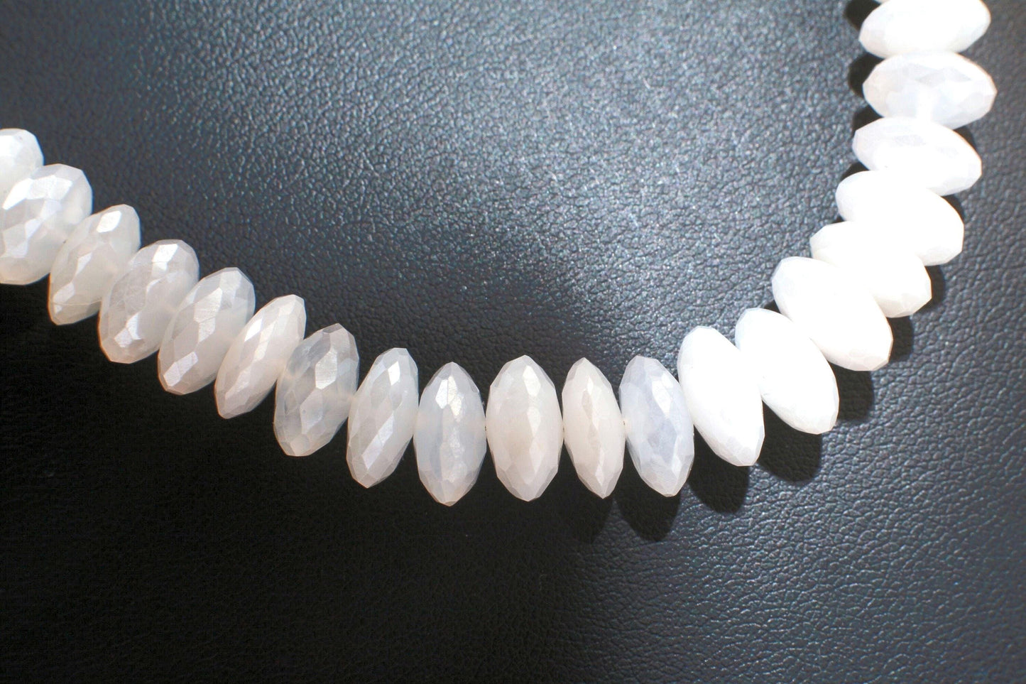 Natural Mystic Moonstone German Cut Graduated Faceted Rondelle Gemstone 17" Necklace