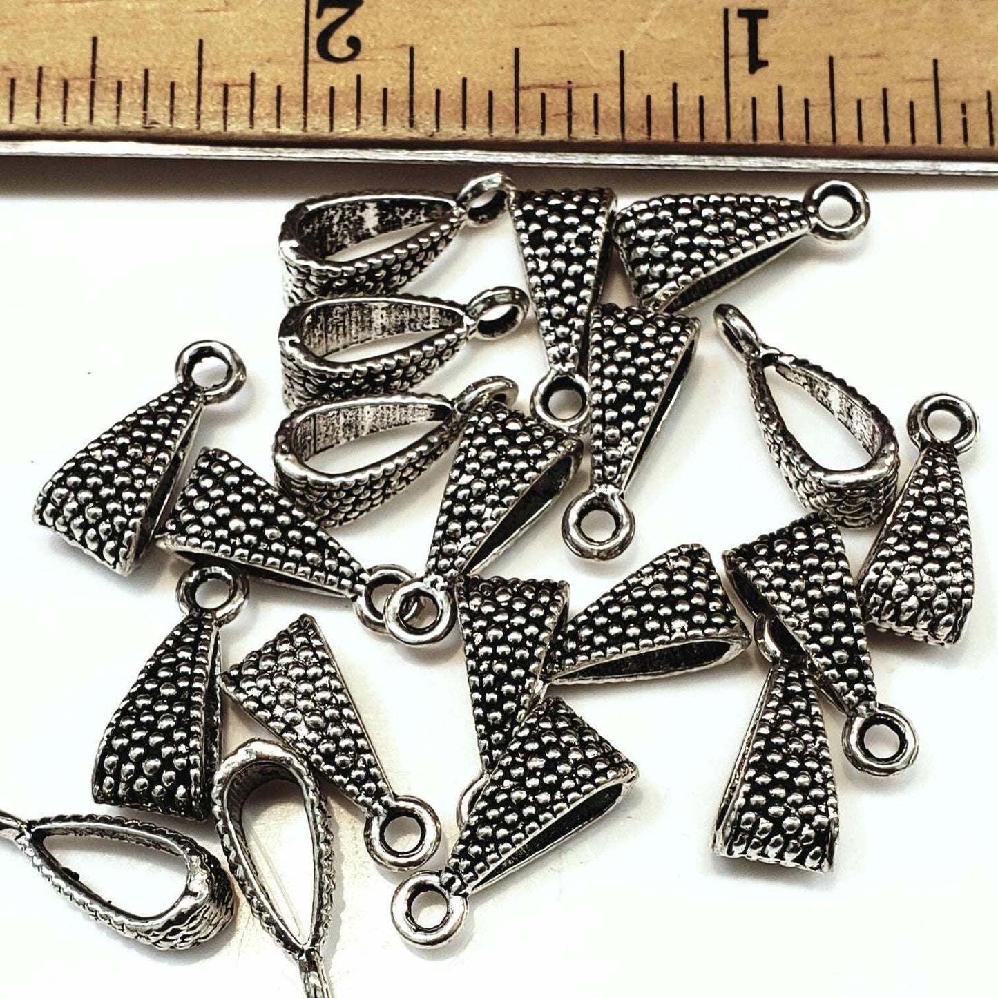 6 Pcs Bali Style Antique Finish Brass Bail, 14mm Silver Plated Oxidized Antique Finish Brass, Pendant Holder, Jewelry Supplies.