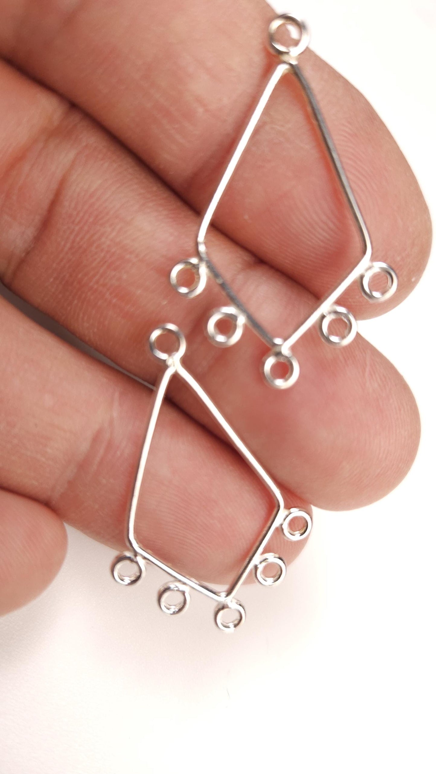 1 pair 925 sterling silver 34mm long triangle 5 loop chandelier earrings set .Earrings findings.