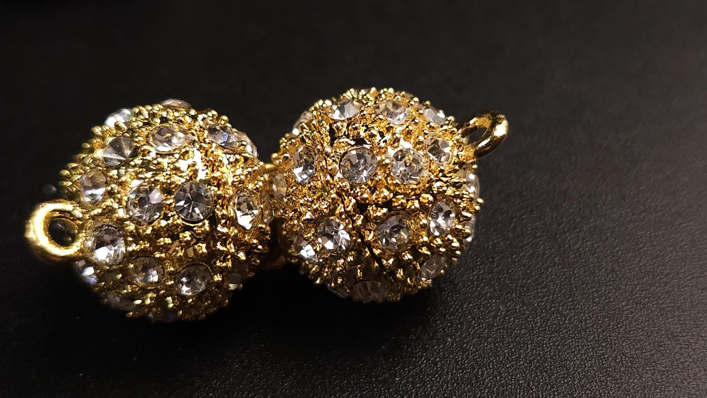 4 sets Silver, Gold 10,12,14mm Ball clasp with Rhinestone crystal setting, jewelry making Mag Ball clasp. 4 pcs sets