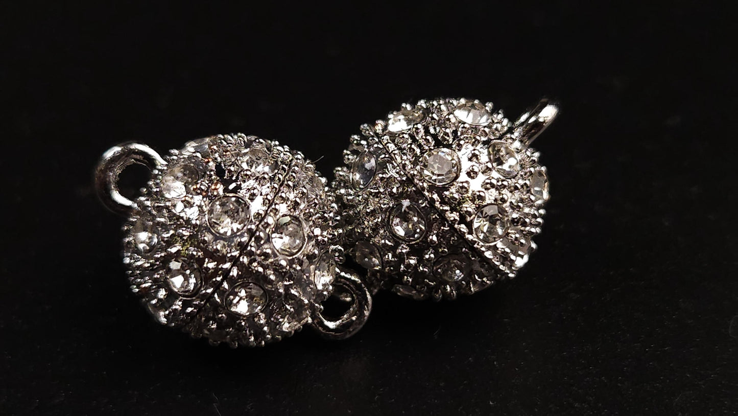 4 sets Silver, Gold 10,12,14mm Ball clasp with Rhinestone crystal setting, jewelry making Mag Ball clasp. 4 pcs sets