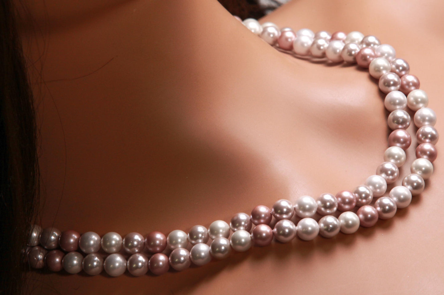Double layered South Sea Shell Pearl 8mm Multi Baby Pink Necklace with 2" Extender Necklace, Gift for Her 16"-40"