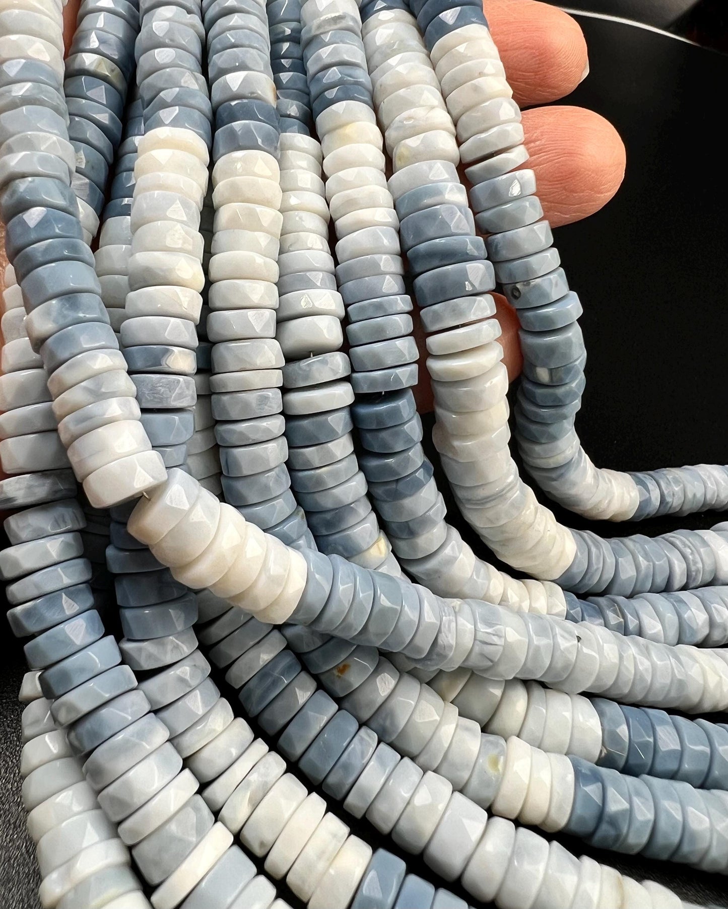 Natural blue opal Boulder blue Andean Opal shaded Faceted Tyre Heishe 7.5-8mm jewelry making beads 8” strand