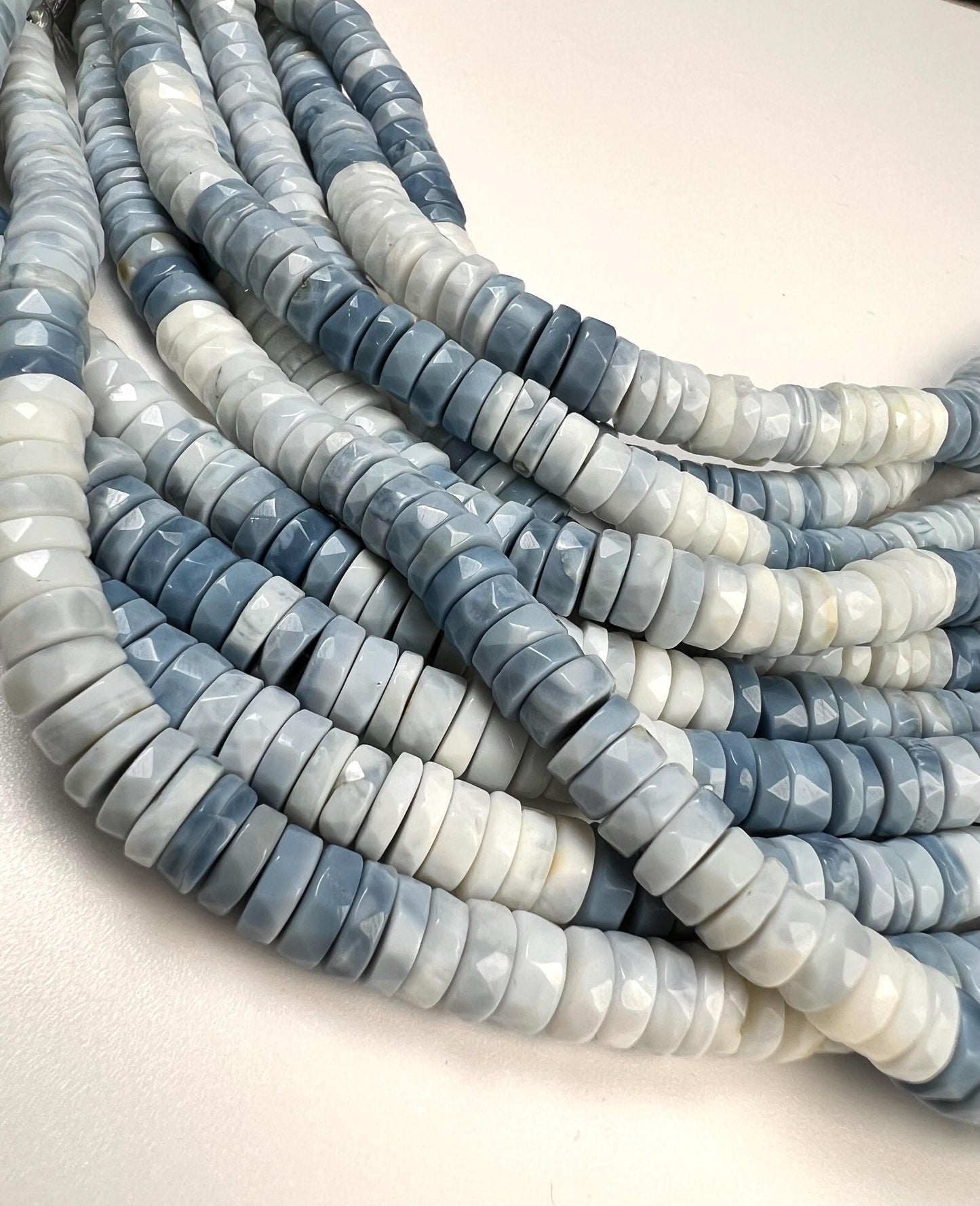 Natural blue opal Boulder blue Andean Opal shaded Faceted Tyre Heishe 6.5-9mm jewelry making beads 7” strand