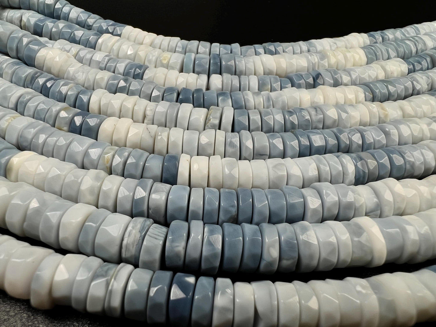 Natural blue opal Boulder blue Andean Opal shaded Faceted Tyre Heishe 7.5-8mm jewelry making beads 8” strand