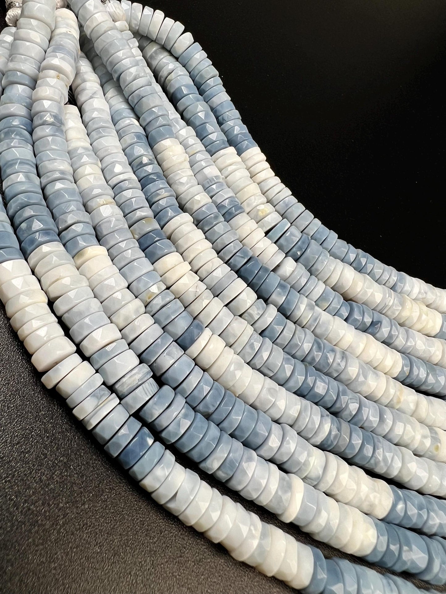 Natural blue opal Boulder blue Andean Opal shaded Faceted Tyre Heishe 7.5-8mm jewelry making beads 8” strand