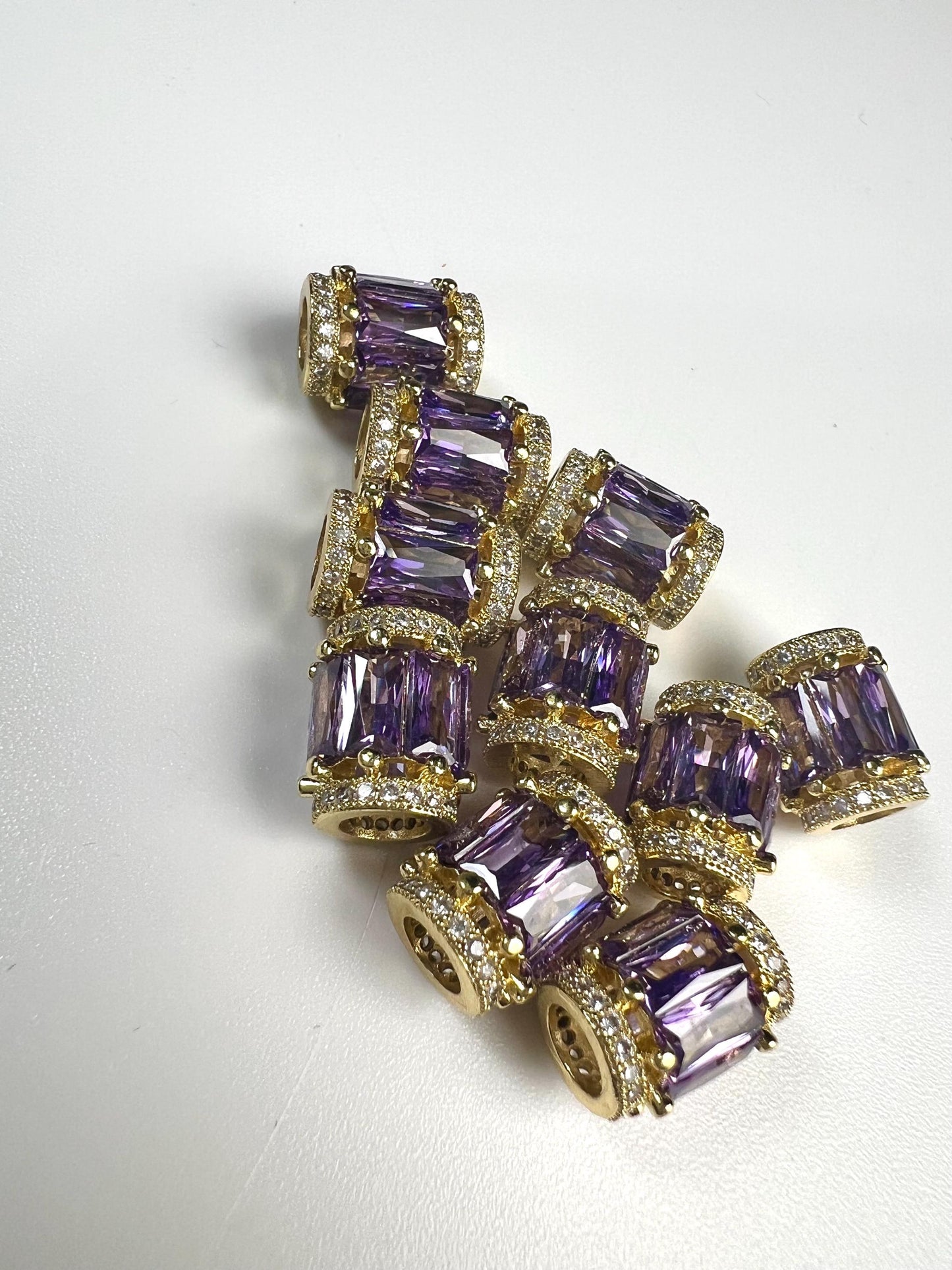 CZ micro pave diamond drum shape Amethyst Bead high quality non Tarnish cubic Zirconia jewelry making charm spacer 1Pc.