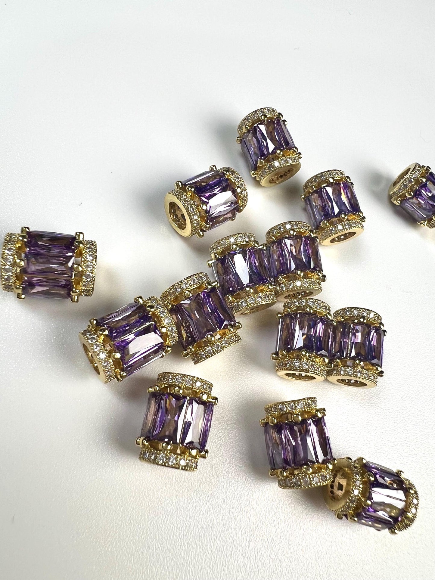 CZ micro pave diamond drum shape Amethyst Bead high quality non Tarnish cubic Zirconia jewelry making charm spacer 1Pc.