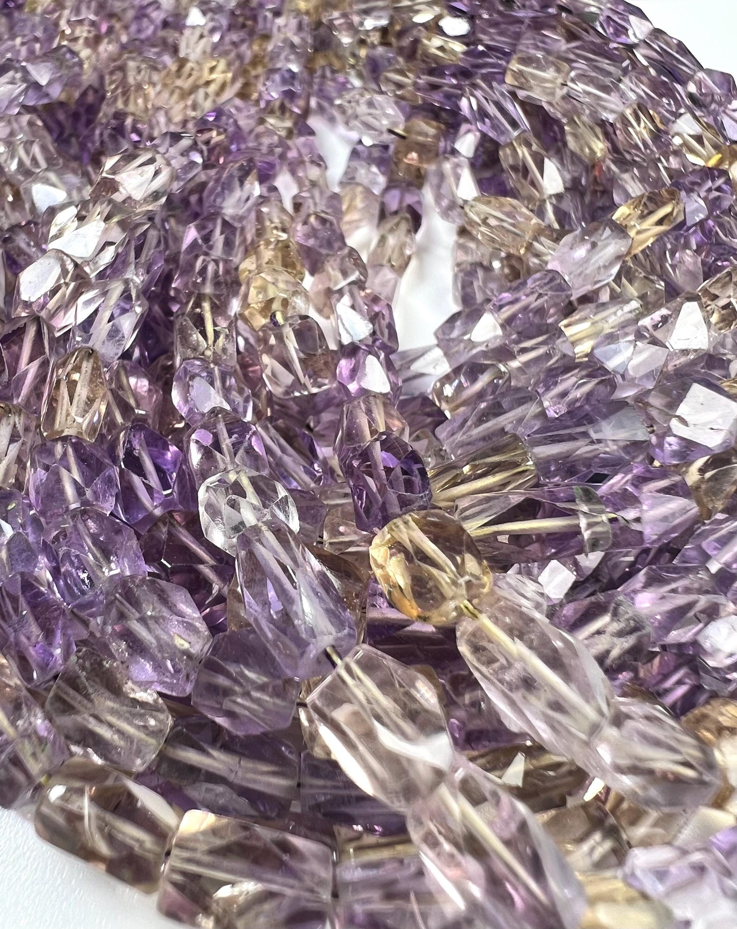 Natural Ametrine Faceted octagon reactangular cube shape 5-7mm Purple Yellow Middle Drilled Beads 6.5” Strand