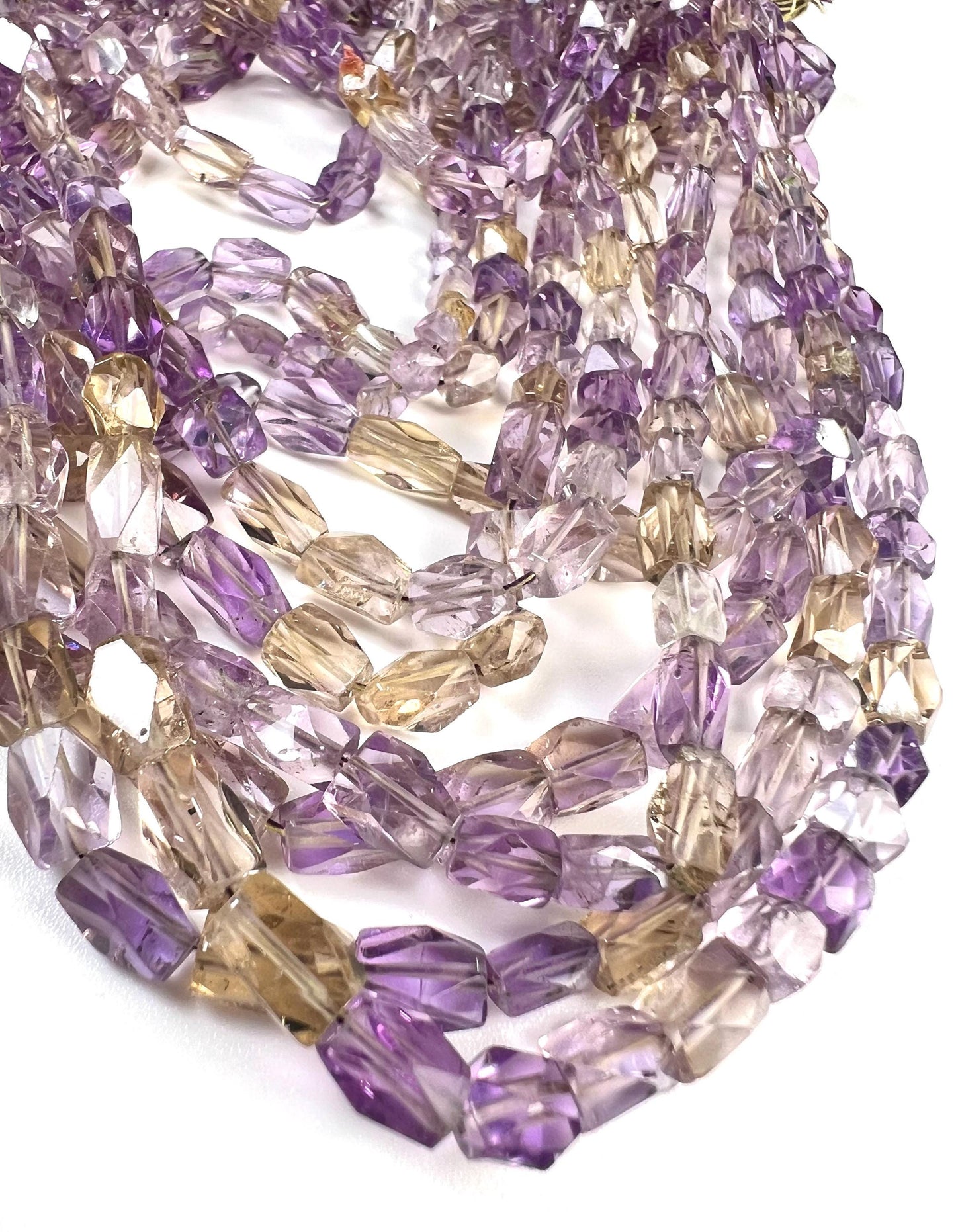 Natural Ametrine Faceted octagon reactangular cube shape 5-7mm Purple Yellow Middle Drilled Beads 6.5” Strand