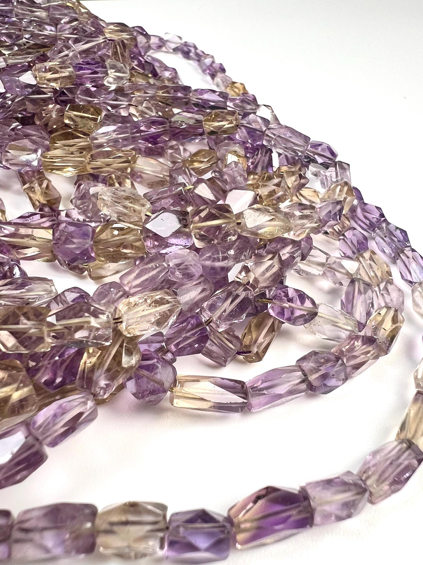 Natural Ametrine Faceted octagon reactangular cube shape 5-7mm Purple Yellow Middle Drilled Beads 6.5” Strand