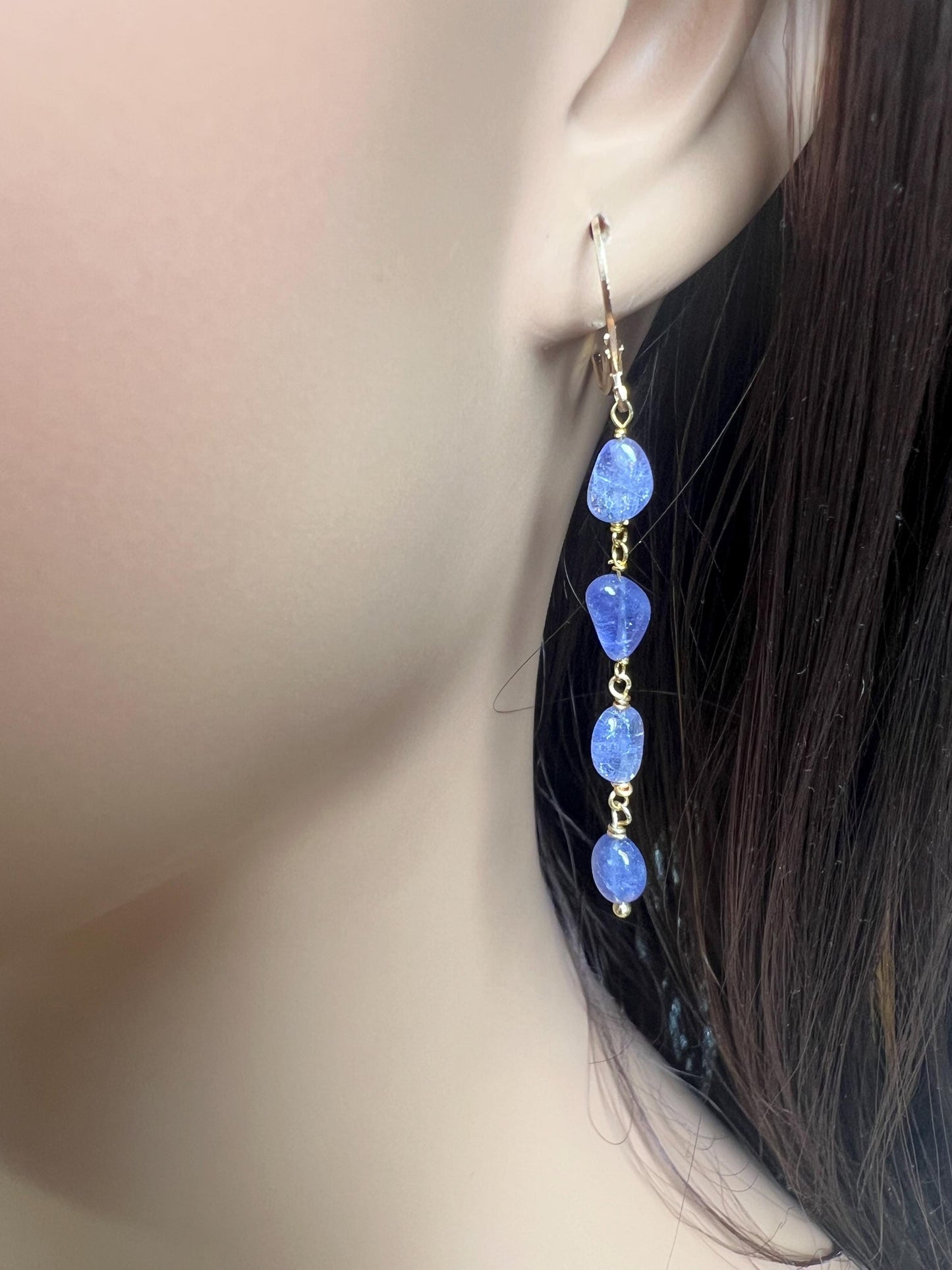 Natural Tanzanite 7-8.5mm oval smooth 18k gold vermeil Wire Wrapped handmade bracelet and earrings Elegant gift