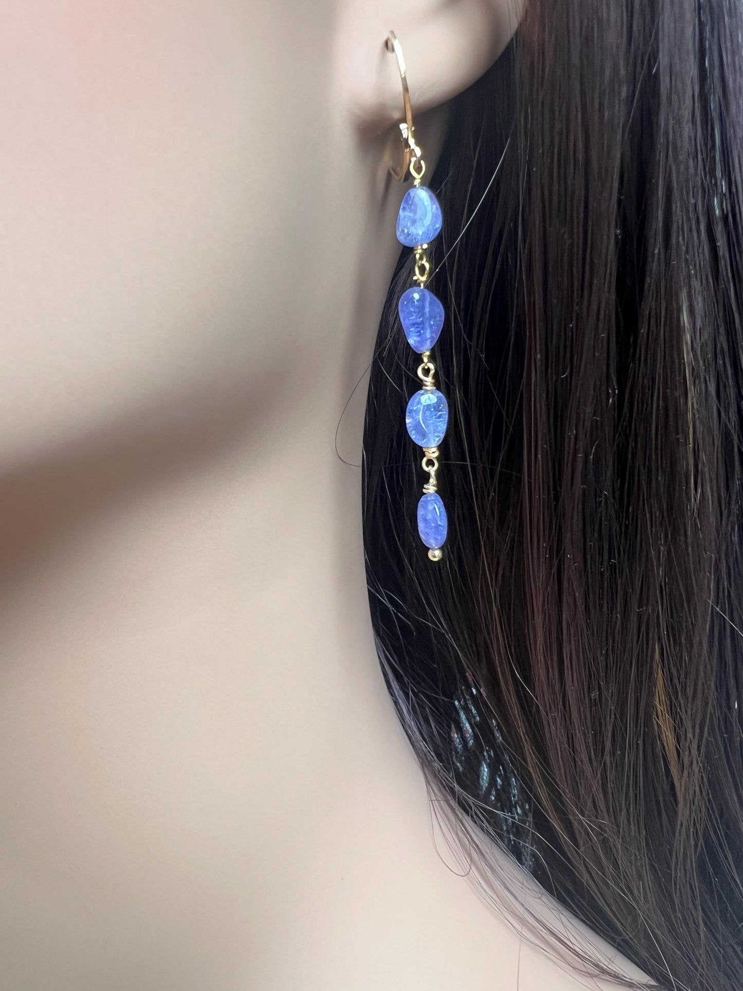 Natural Tanzanite 7-8.5mm oval smooth 18k gold vermeil Wire Wrapped handmade bracelet and earrings Elegant gift