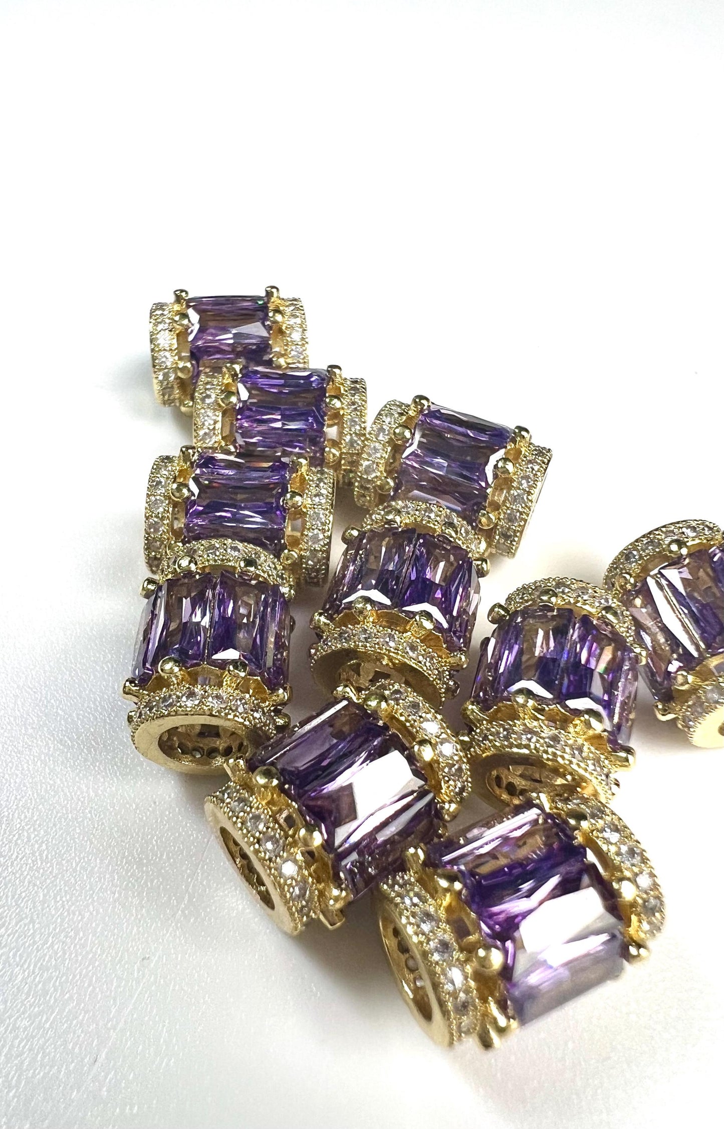 CZ micro pave diamond drum shape Amethyst Bead high quality non Tarnish cubic Zirconia jewelry making charm spacer 1Pc.