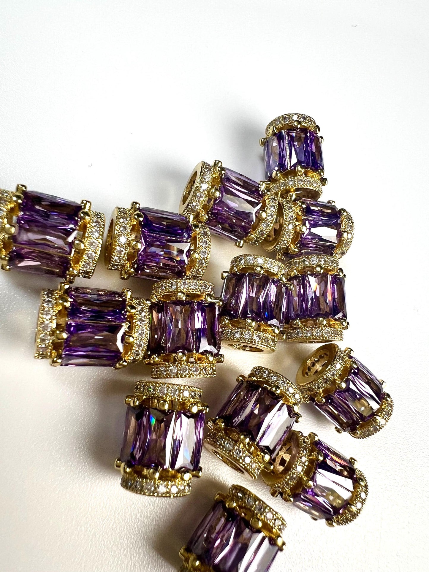 CZ micro pave diamond drum shape Amethyst Bead high quality non Tarnish cubic Zirconia jewelry making charm spacer 1Pc.